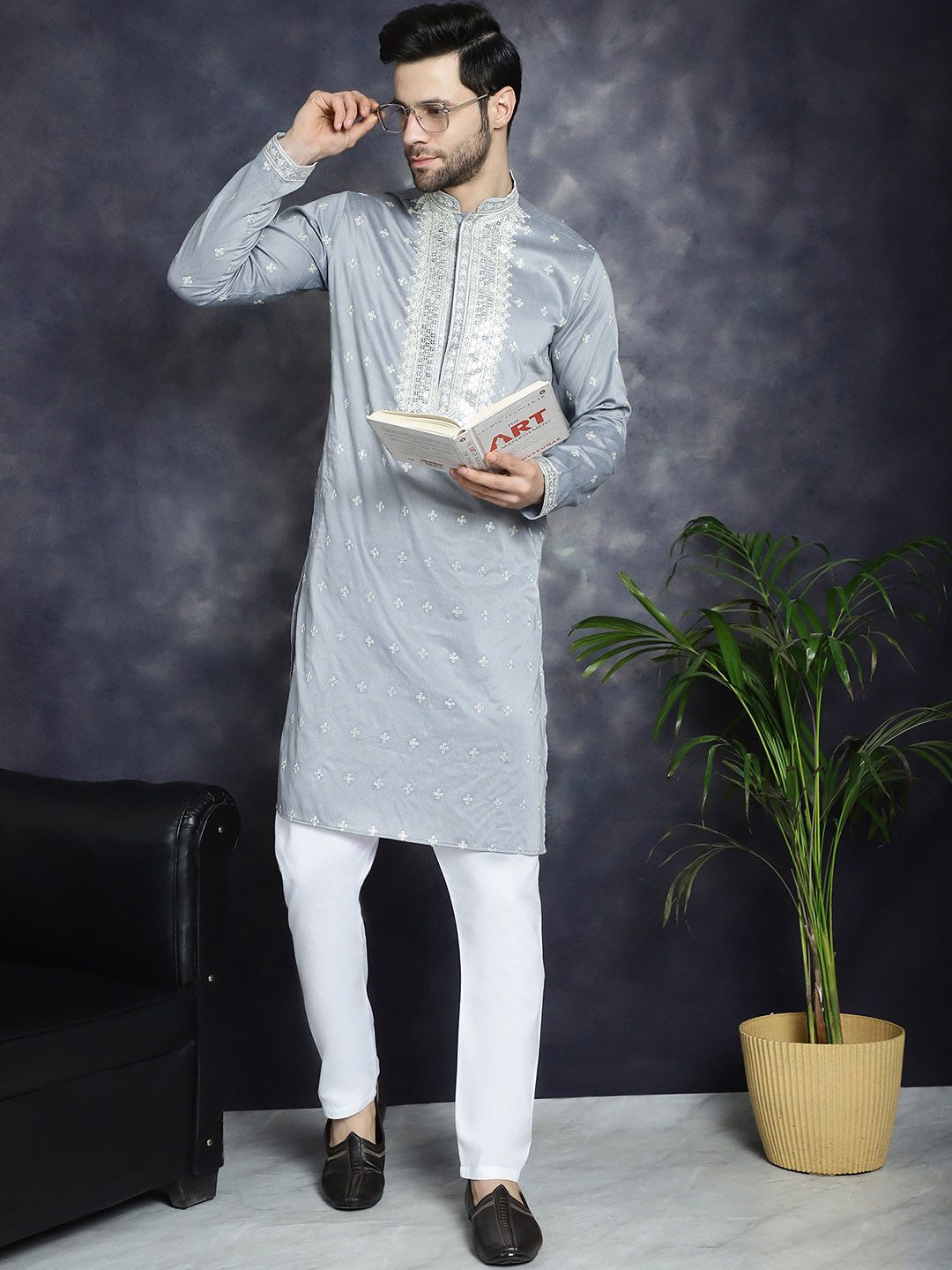 Jompers Mandarin Collar Embroidered Thread Work Kurta-picture-37