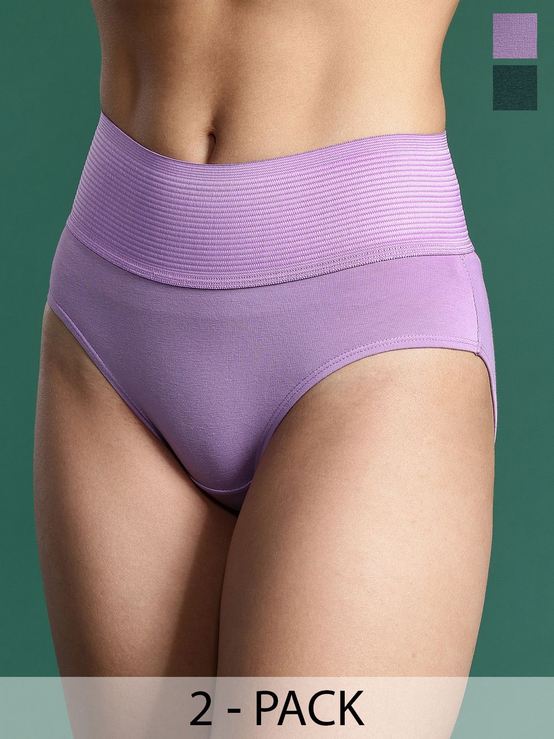 DressBerry Women Pack Of 2 Solid High-Rise Tummy Tucker Hipster Briefs