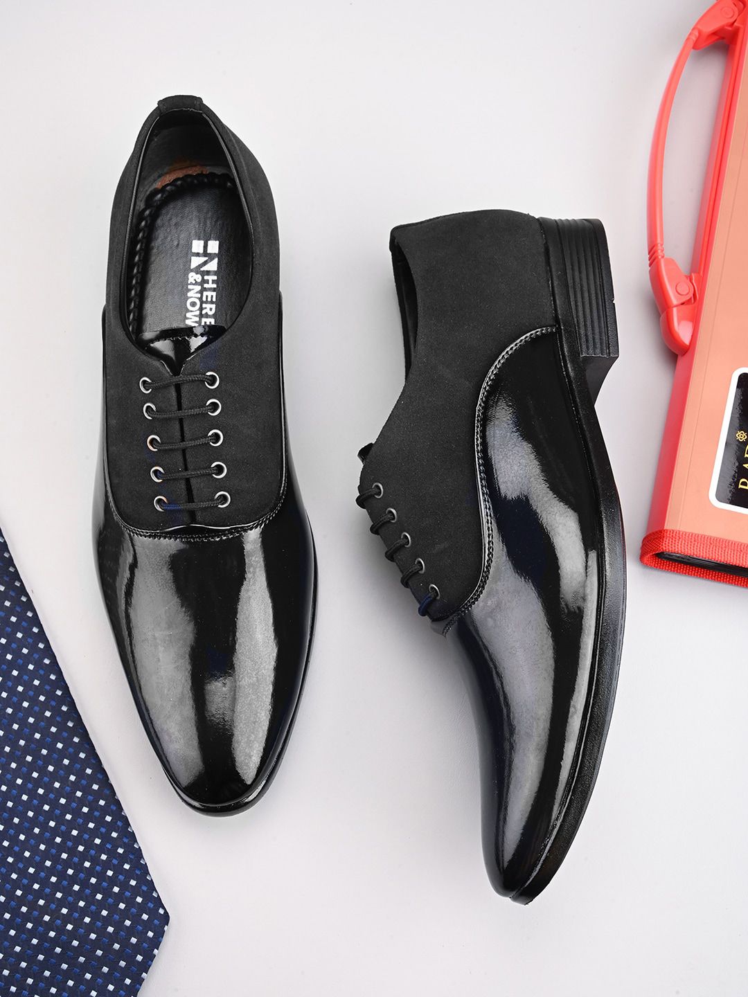 HERE&NOW Men Charcoal Textured Formal Lace-Up Oxfords Shoes-image-14