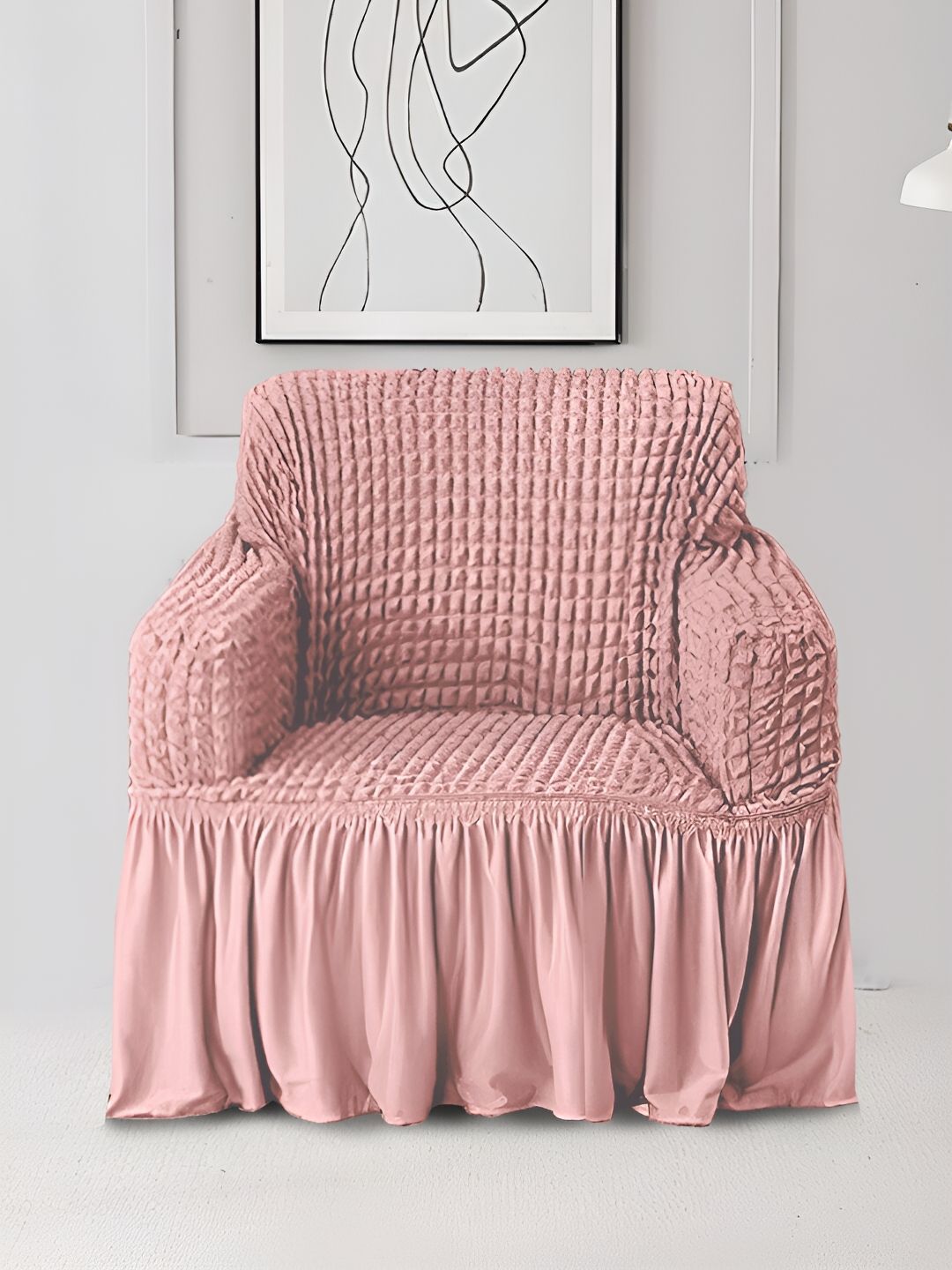 Cortina Pink Elastic Stretchable Sofa Cover With Arms-image-18