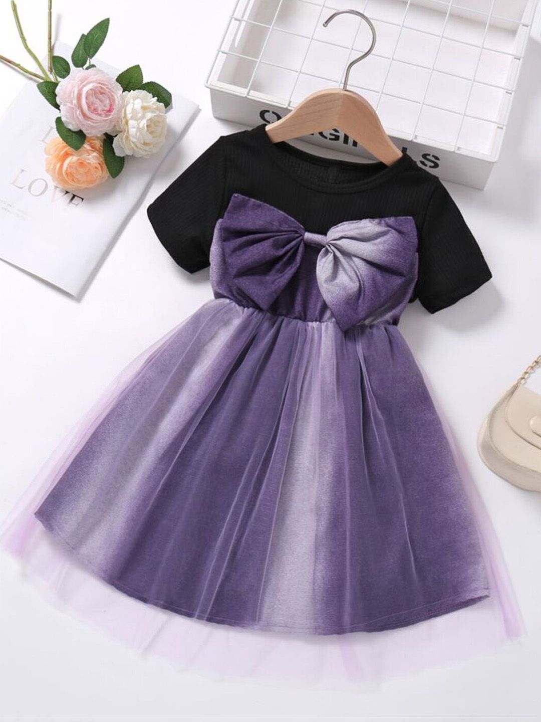 BAESD Girls Abstract Printed Bow Detail Fit & Flare Dress-picture-53