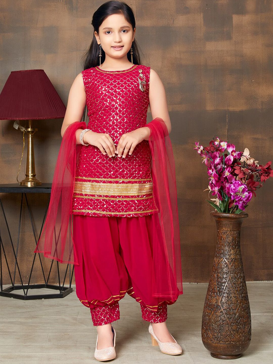 BAESD Girls Ethnic Motifs Embroidered Sequinned Kurti with Patiala & With Dupatta-picture-47