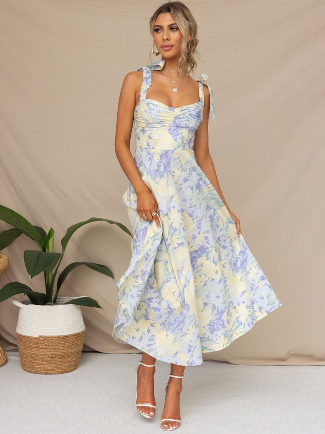 StyleCast Blue Floral Printed Chiffon Maxi Dress-image-9