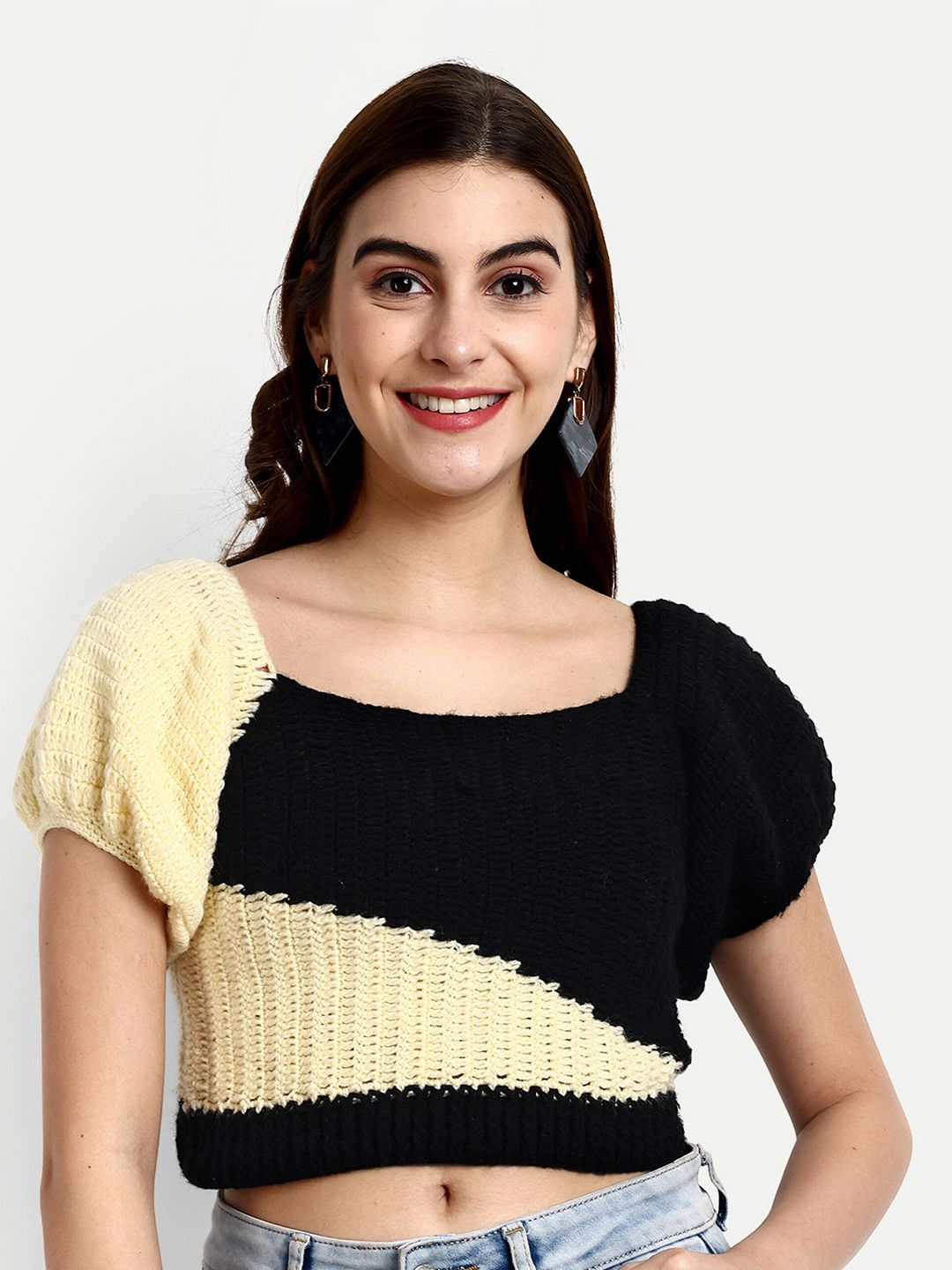 WINDROP SOLUTIONS Colourblocked Acrylic Crop Pullover Sweater-picture-27