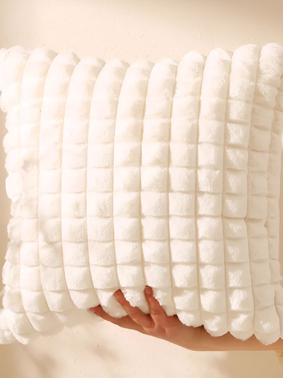 MONKDECOR Cream Checked Velvet Square Cushion Covers-image-15