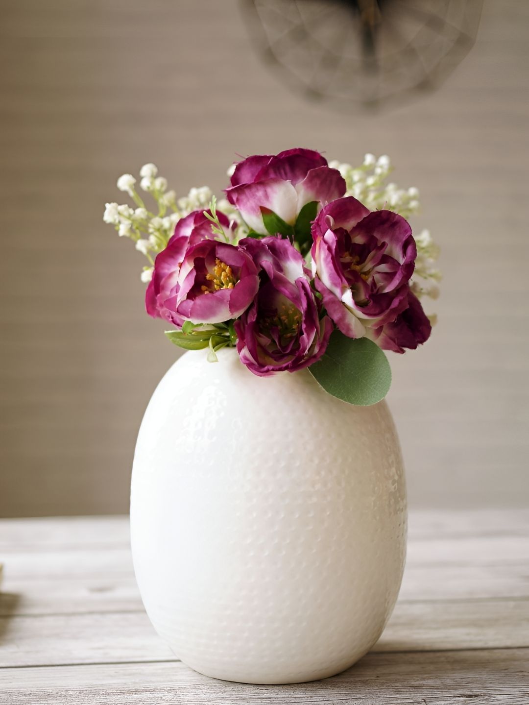 BEHOMA White Hammered Oval Shape Metal Vase-image-19