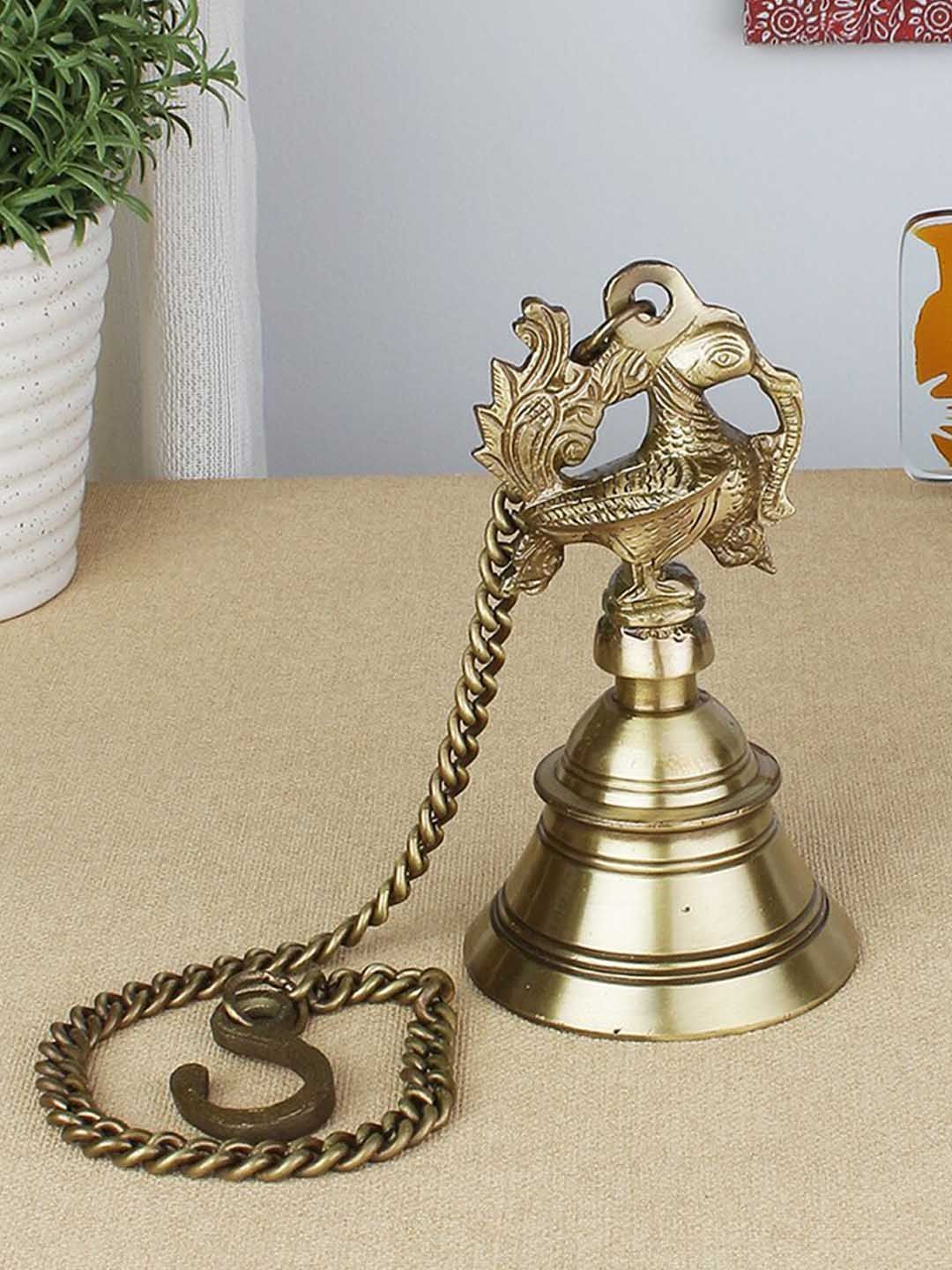 Two Moustaches Brown Brass Peacock Design Hanging Bell-picture-19