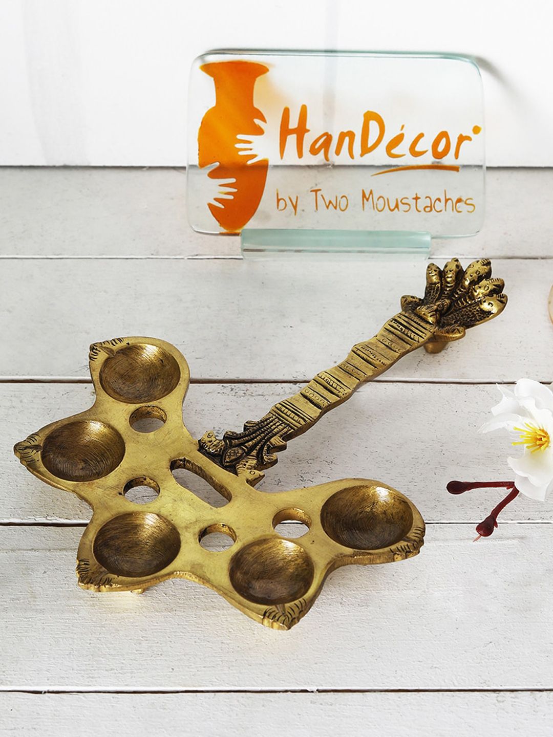 Two Moustaches Brown Brass Panchdeep Pooja Spoon Diya-picture-22