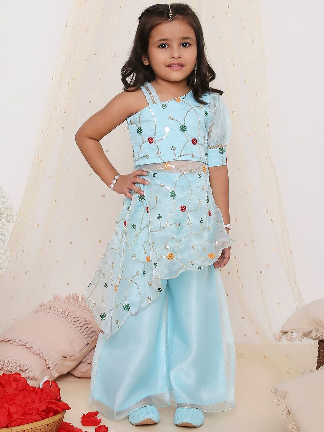 KID1 Girls Floral Embroidered Thread Work Organza A-Line Kurti With Palazzo-picture-42