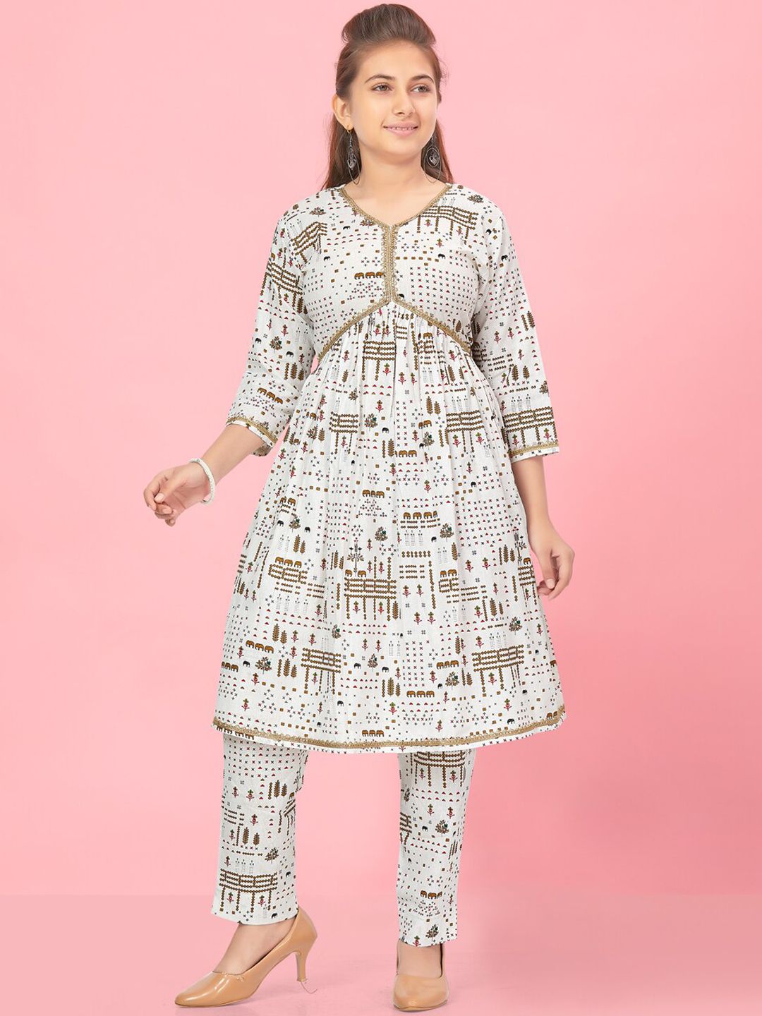 BAESD Girls Ethnic Motifs Printed Pure Cotton Kurta with Trousers-picture-38
