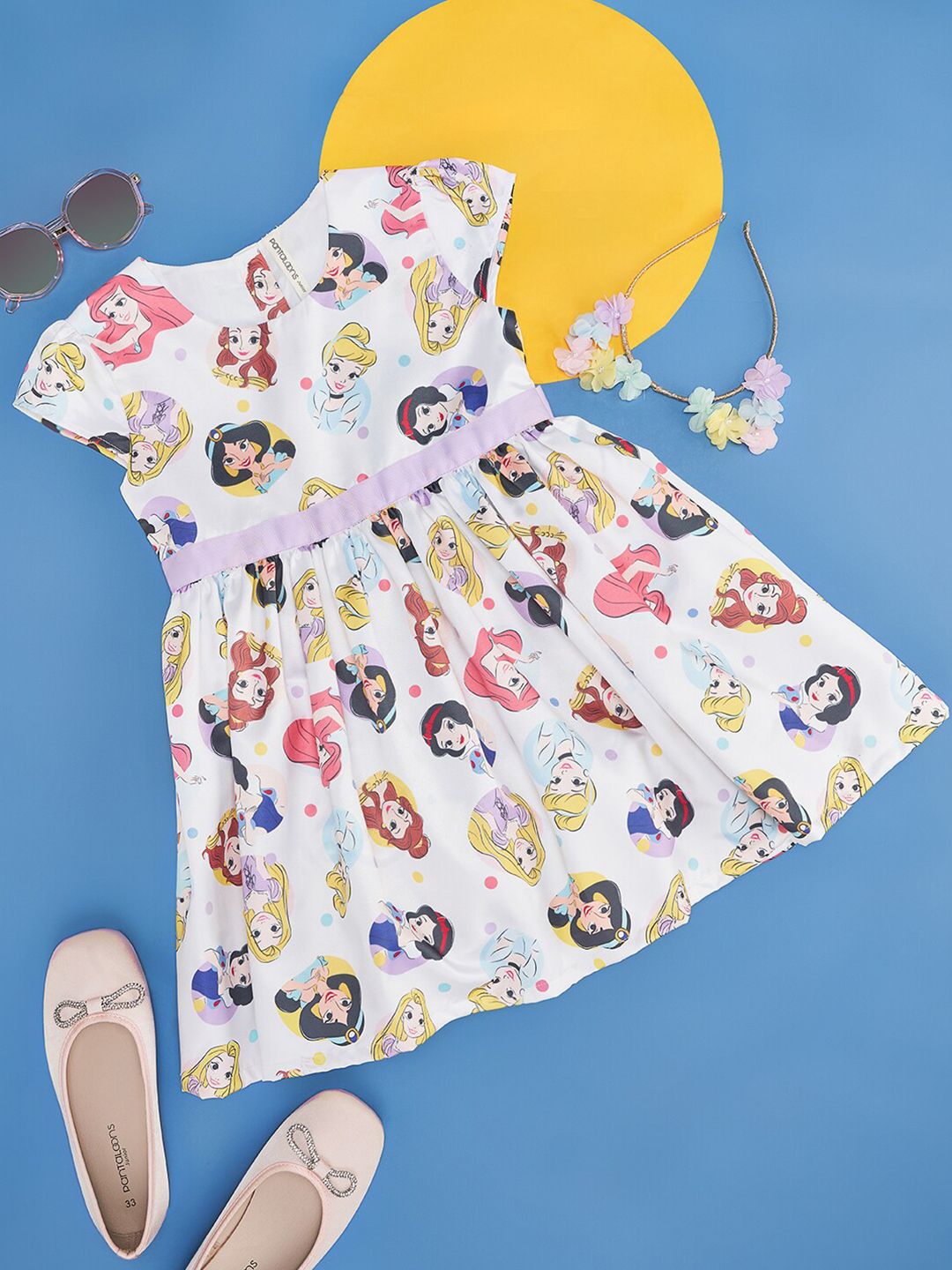 Pantaloons Junior Girls Conversational Printed Cap Sleeves Gathered Fit & Flare Dress-picture-49