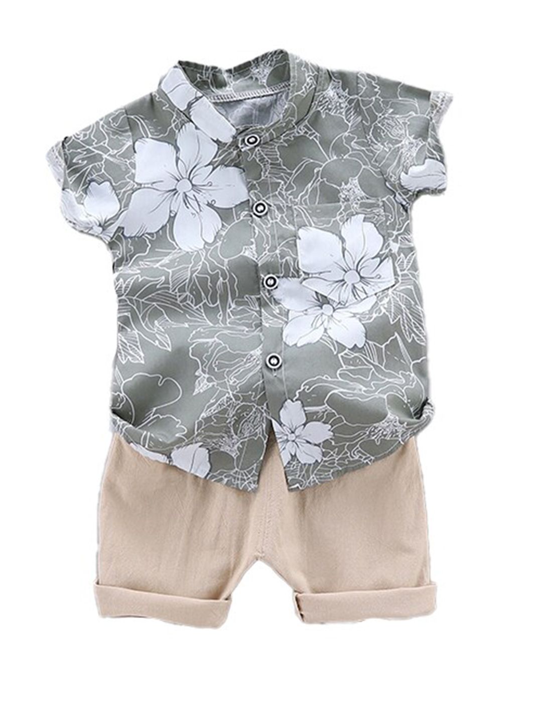 StyleCast Boys Grey Floral Printed Shirt with Shorts-picture-36
