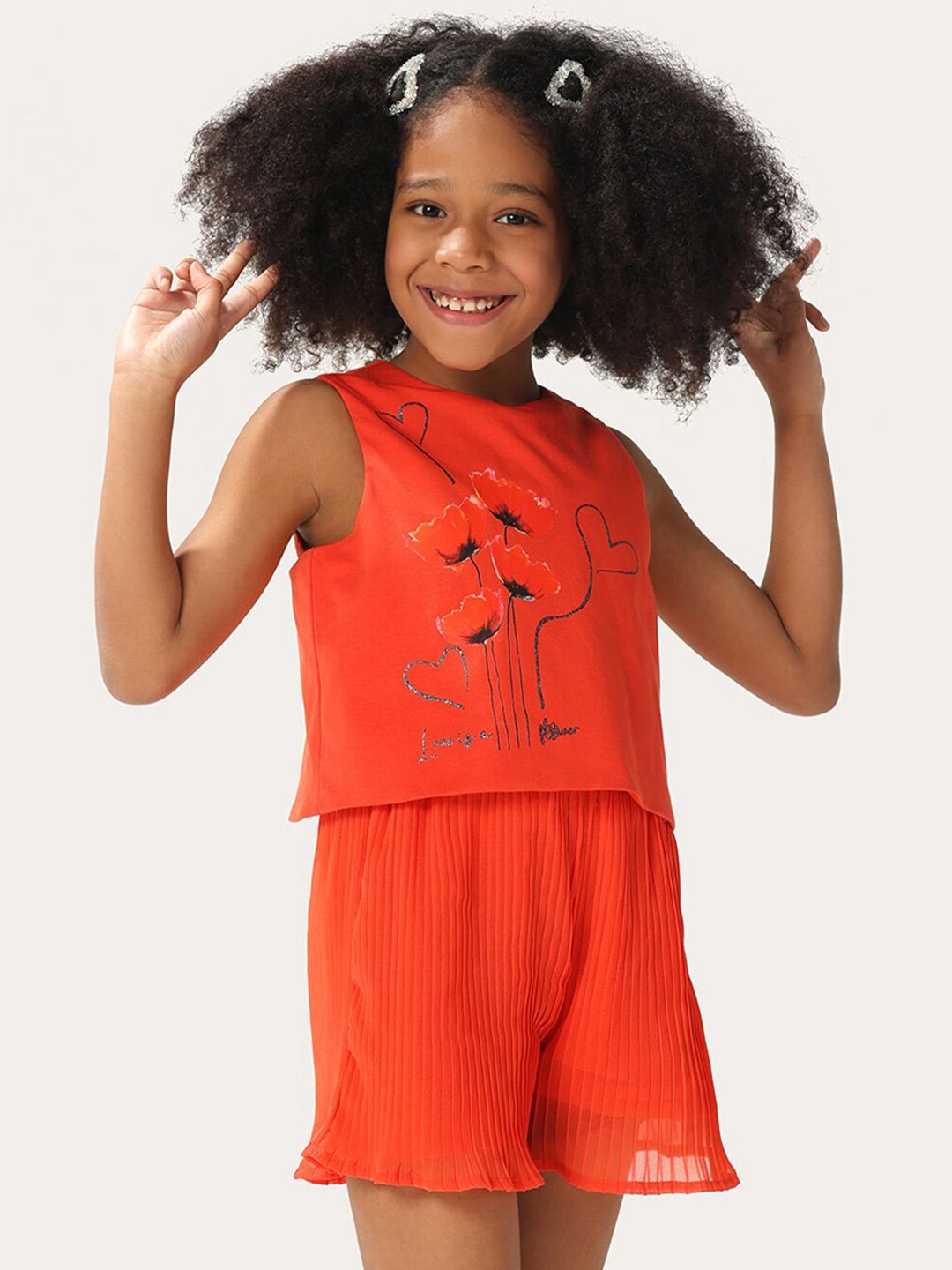 One Friday Kids Girls Cotton Blend Pleated Playsuit-picture-10