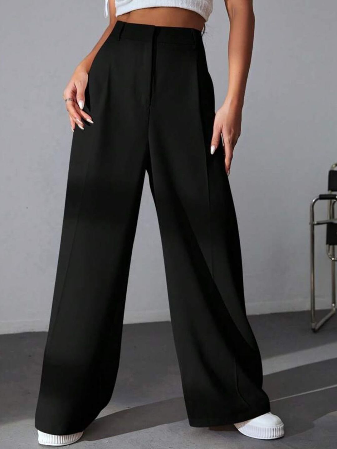 BROADSTAR Women Smart Baggy Fit High-Rise Easy Wash Pleated Parallel Trousers-picture-31