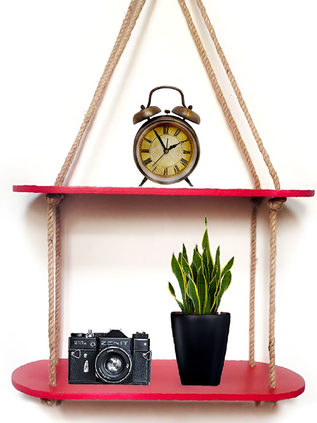 VAH Kya Bat Hai !! Maroon 2 Layer Floating Wall Shelf Wall Rustic Rope Wall Hanging-image-2