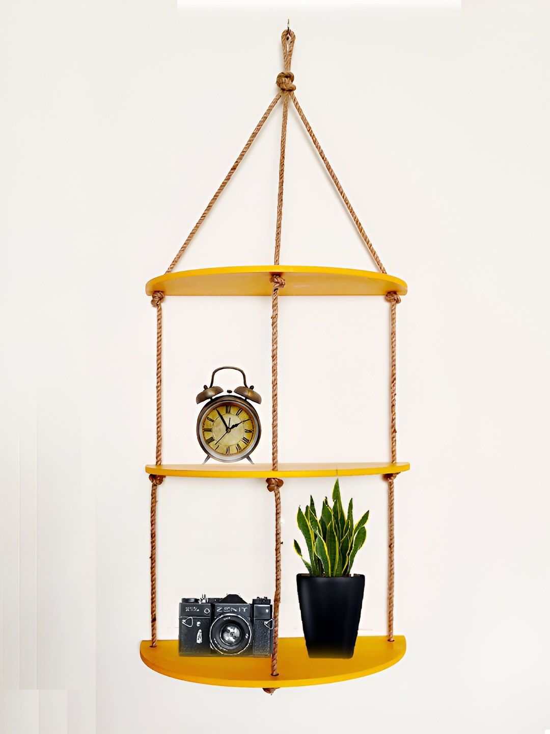 VAH Kya Bat Hai !! Yellow Wooden 3 Layer Floating Wall Shelf-image-39