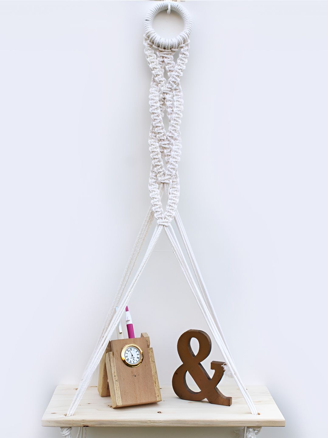 VAH Kya Bat Hai !! White Wooden Chain Design Floating Wall Shelf-image-1