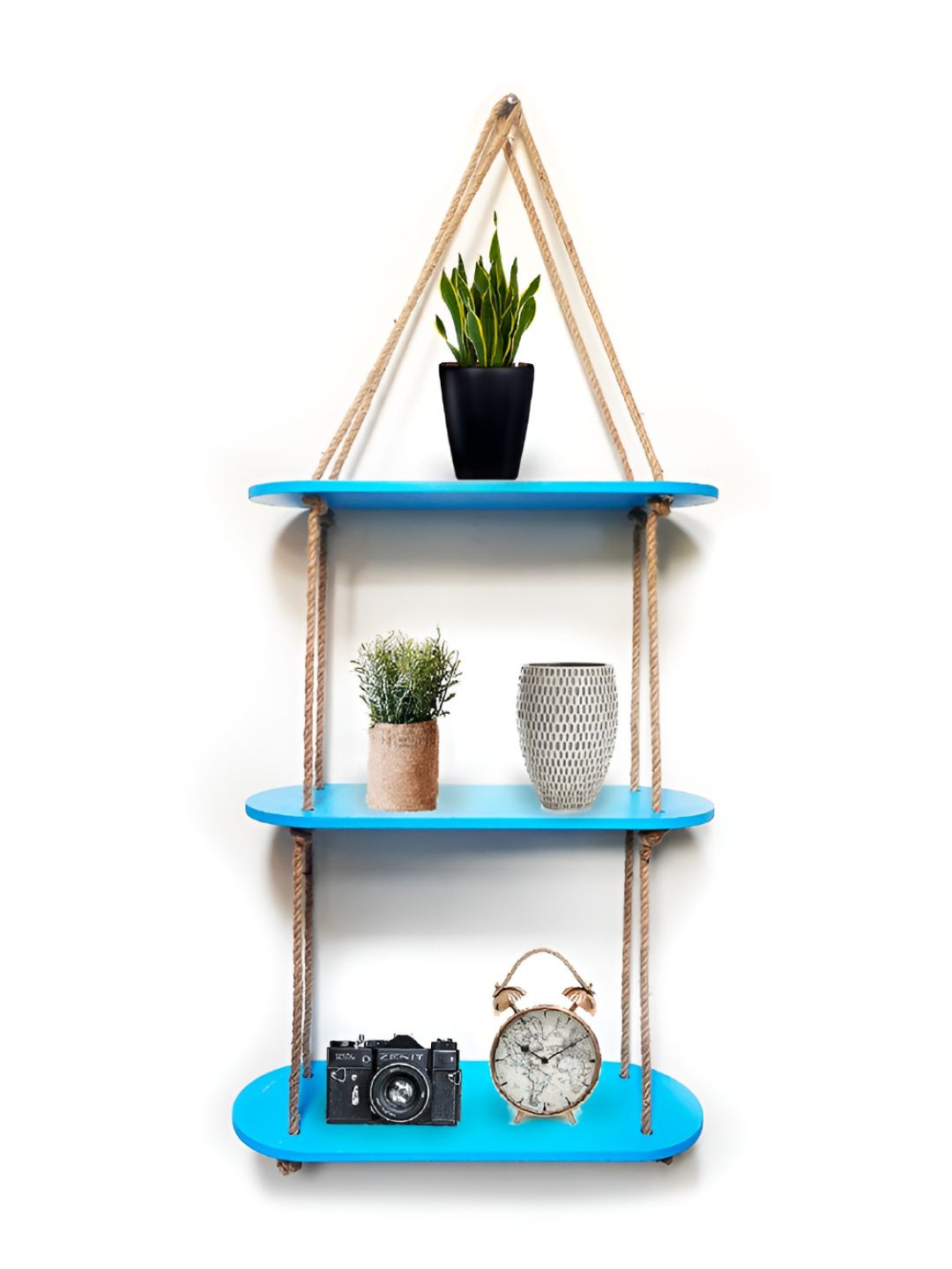 VAH Kya Bat Hai !! Blue 3 Layer Wooden Floating Shelves-image-37