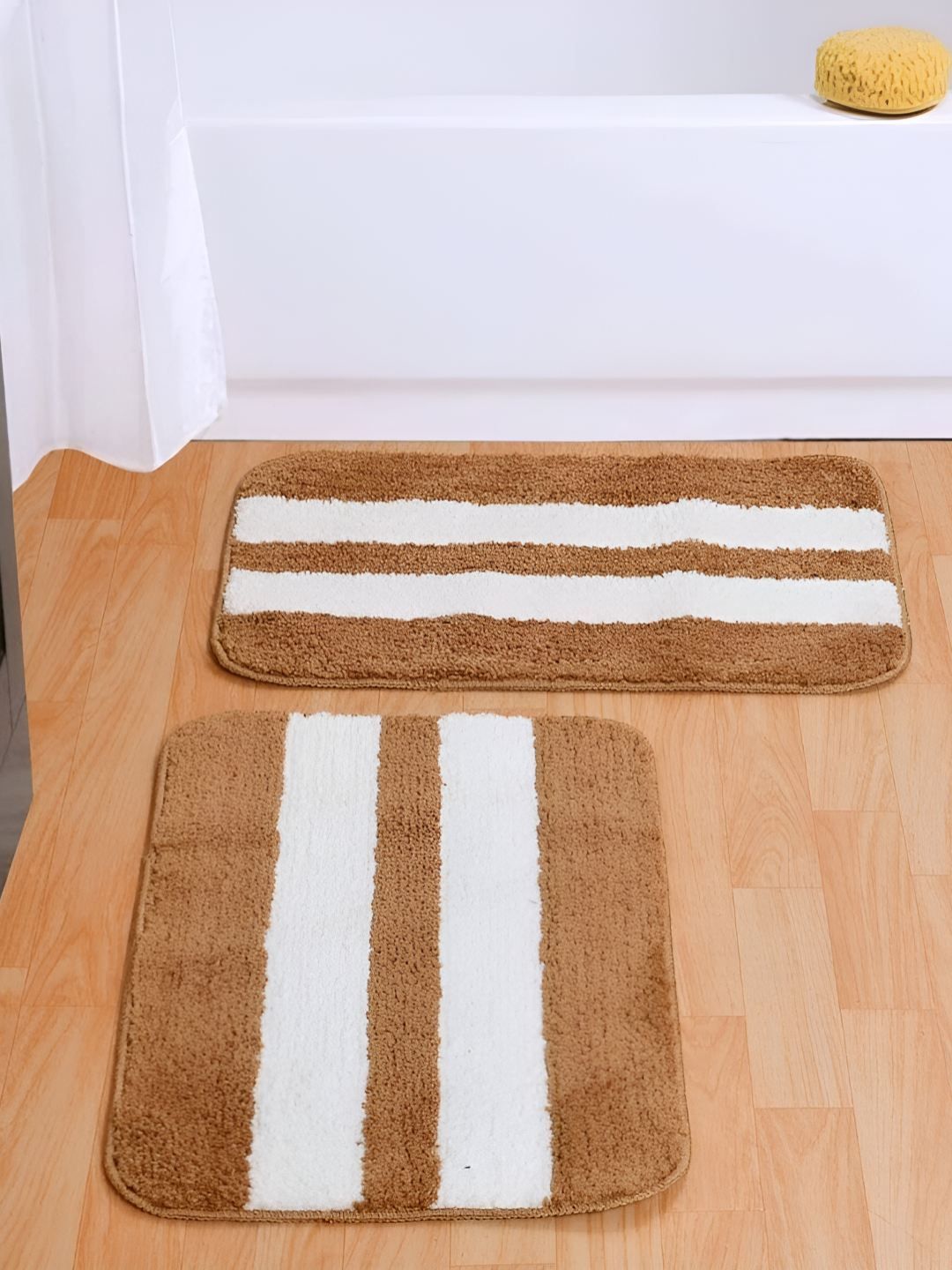 Bajo's Brown & White 2-Pcs Striped Anti-Skid Doormats-picture-23