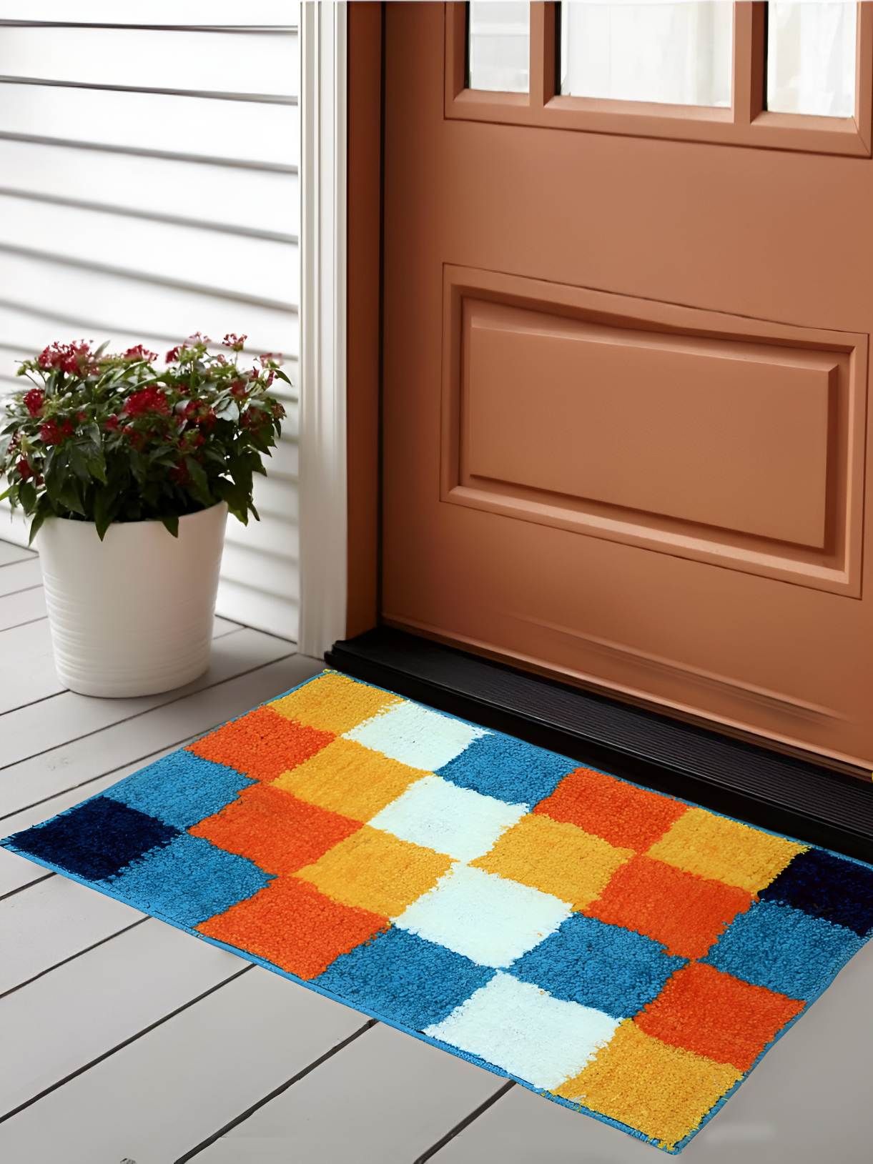 Bajo's Orange & Blue Checked Anti-Skid Doormat-image-45