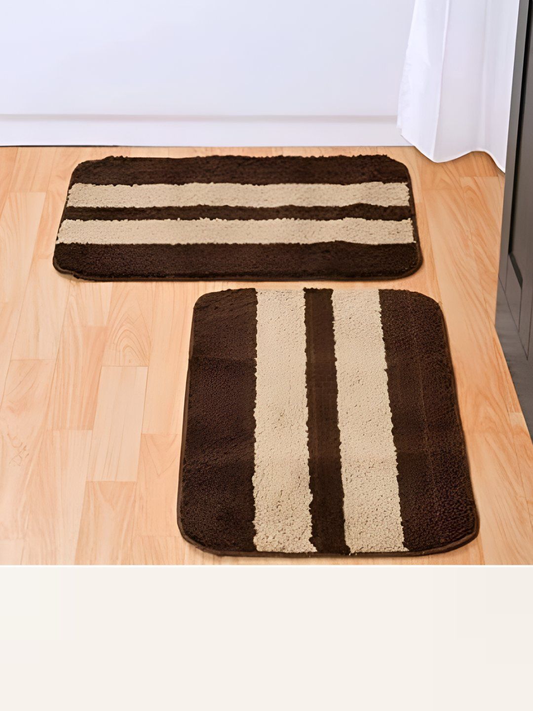 Bajo's Beige & Brown 2 Pieces Striped Anti-Skid Doormats-picture-30