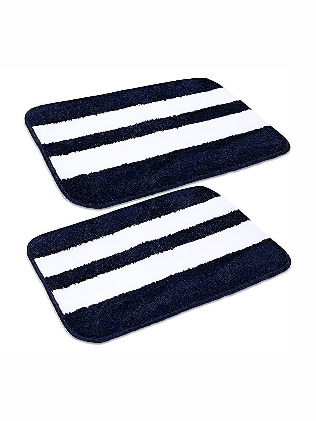 Bajo's 2-Pcs White & Navy Blue Striped Pattern Anti-Skid Quick-Dry Soft Doormats-image-33