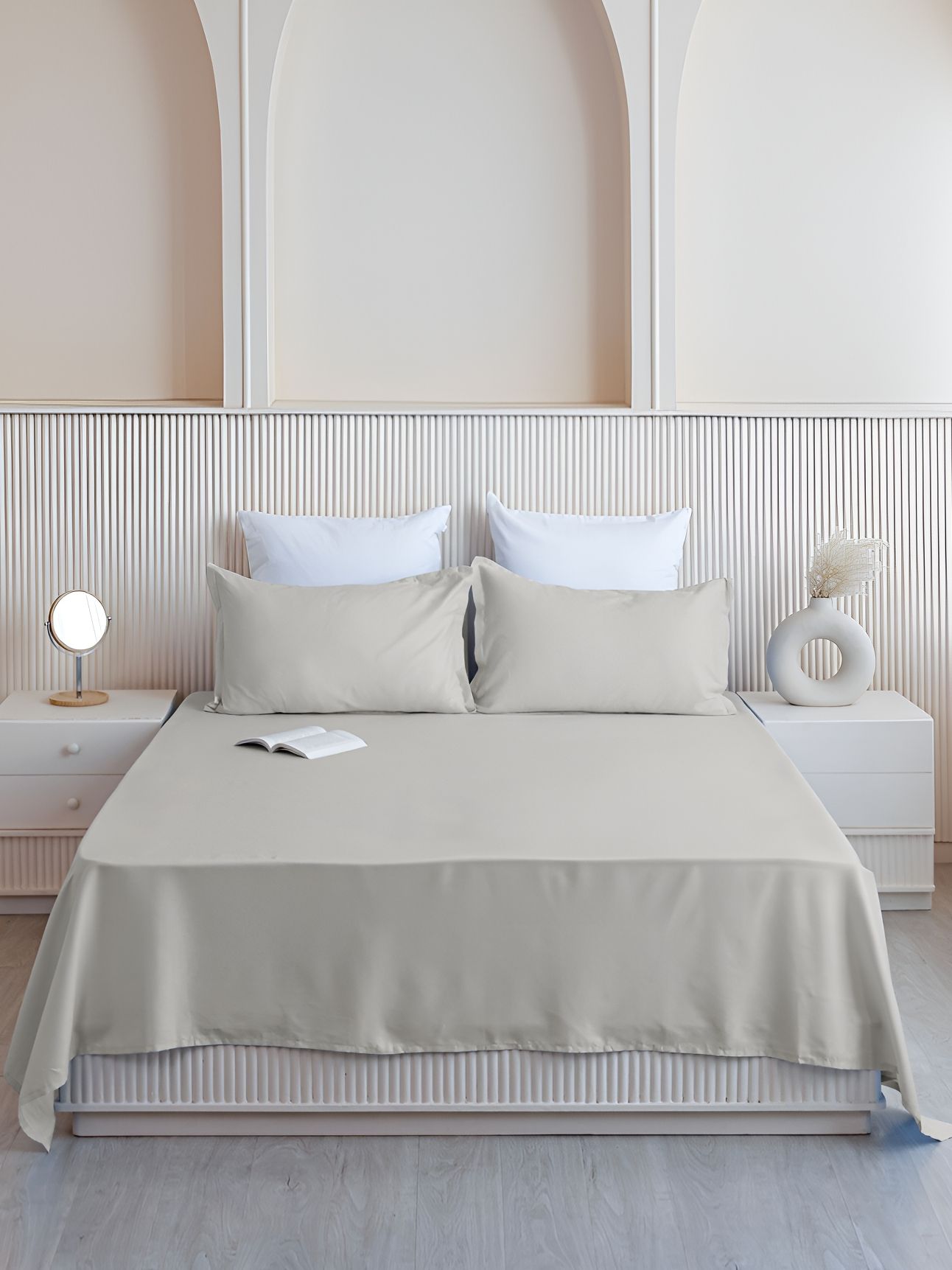 HOMEMONDE Grey 210 TC Queen Bedsheet with 2 Pillow Covers-picture-24