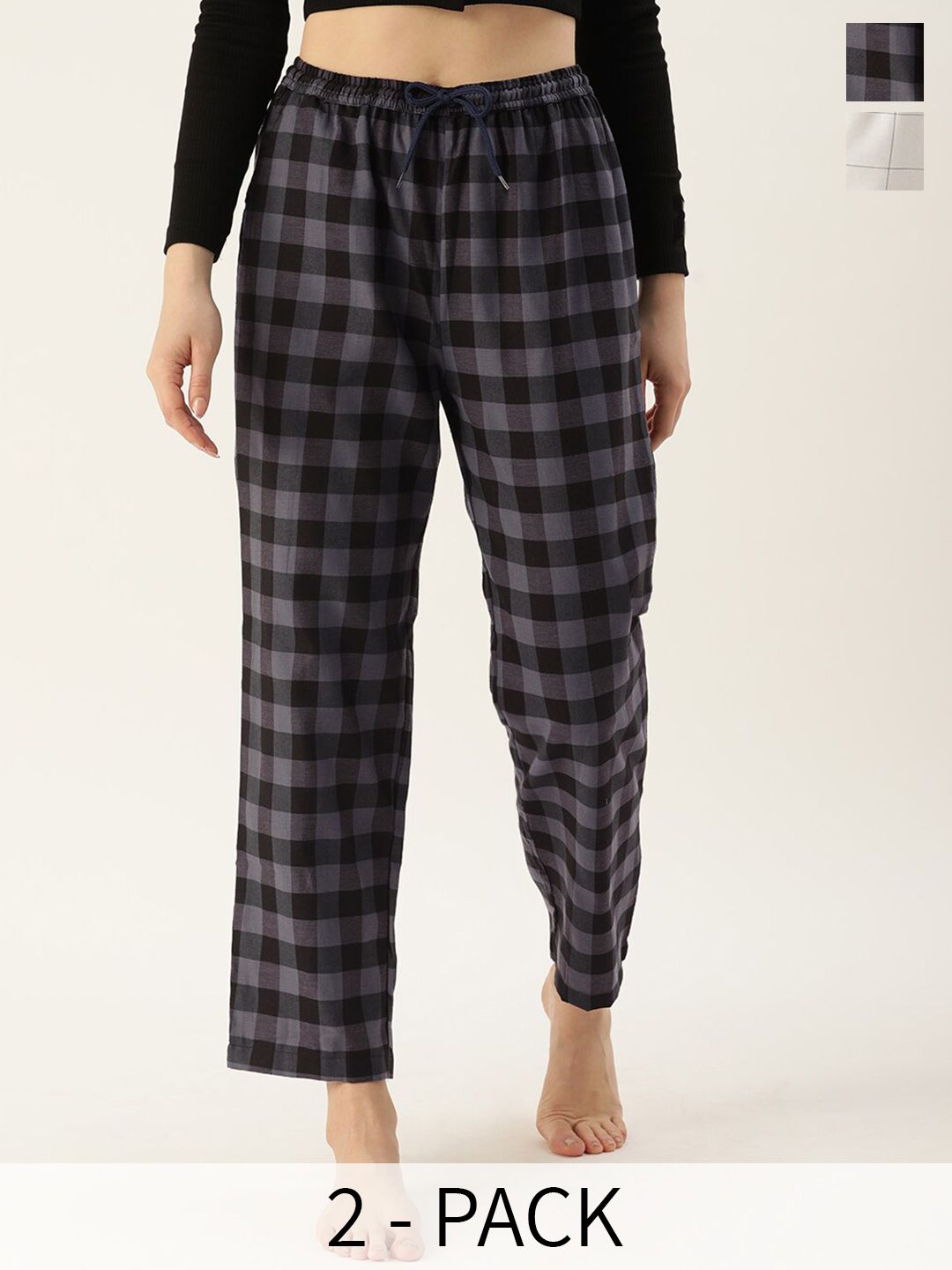 Kryptic Women Pack Of 2 Checked Cotton Lounge Pants-picture-23