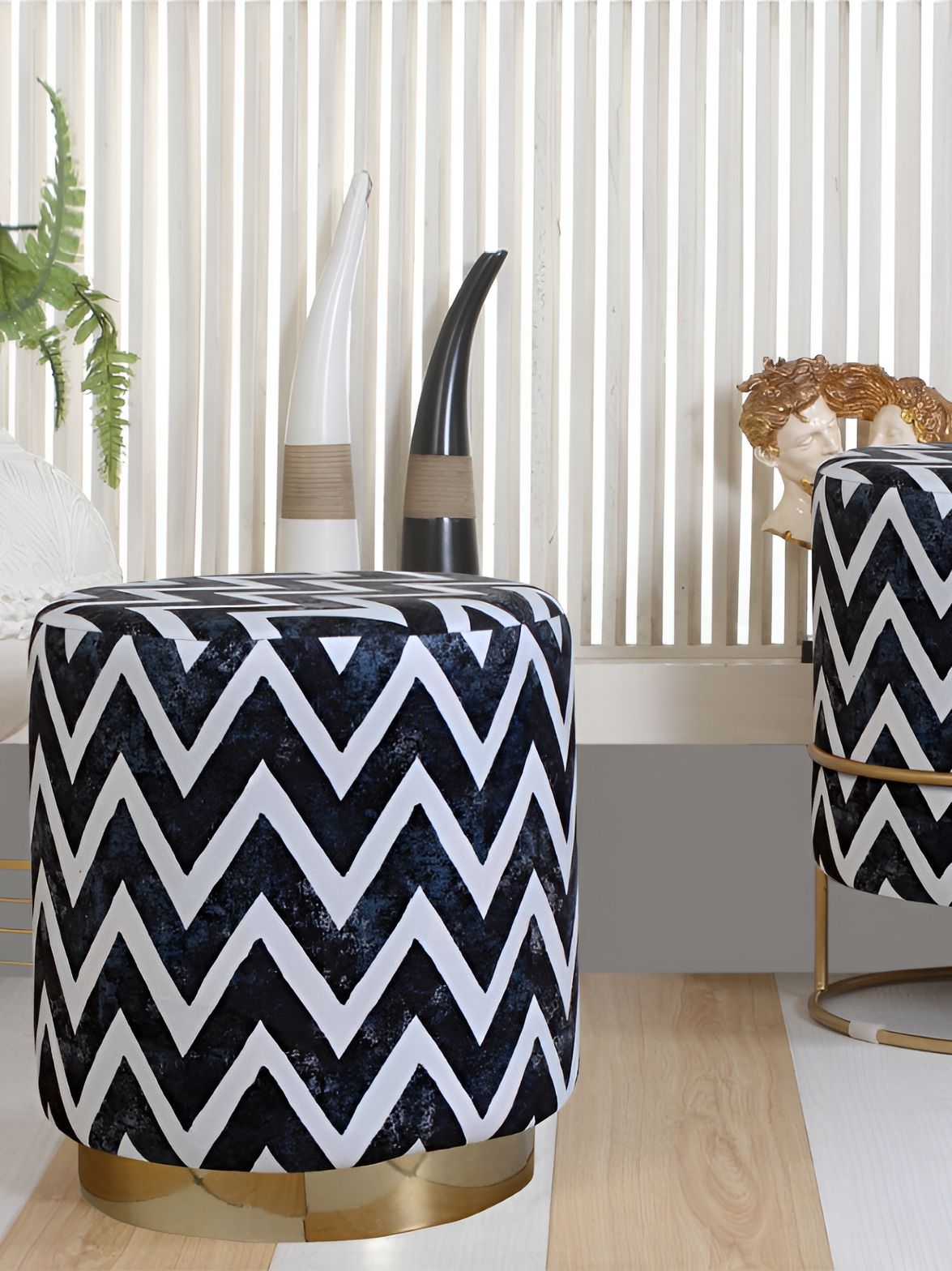 Shadowkart Grey & White Chevron Printed Ottoman-picture-12