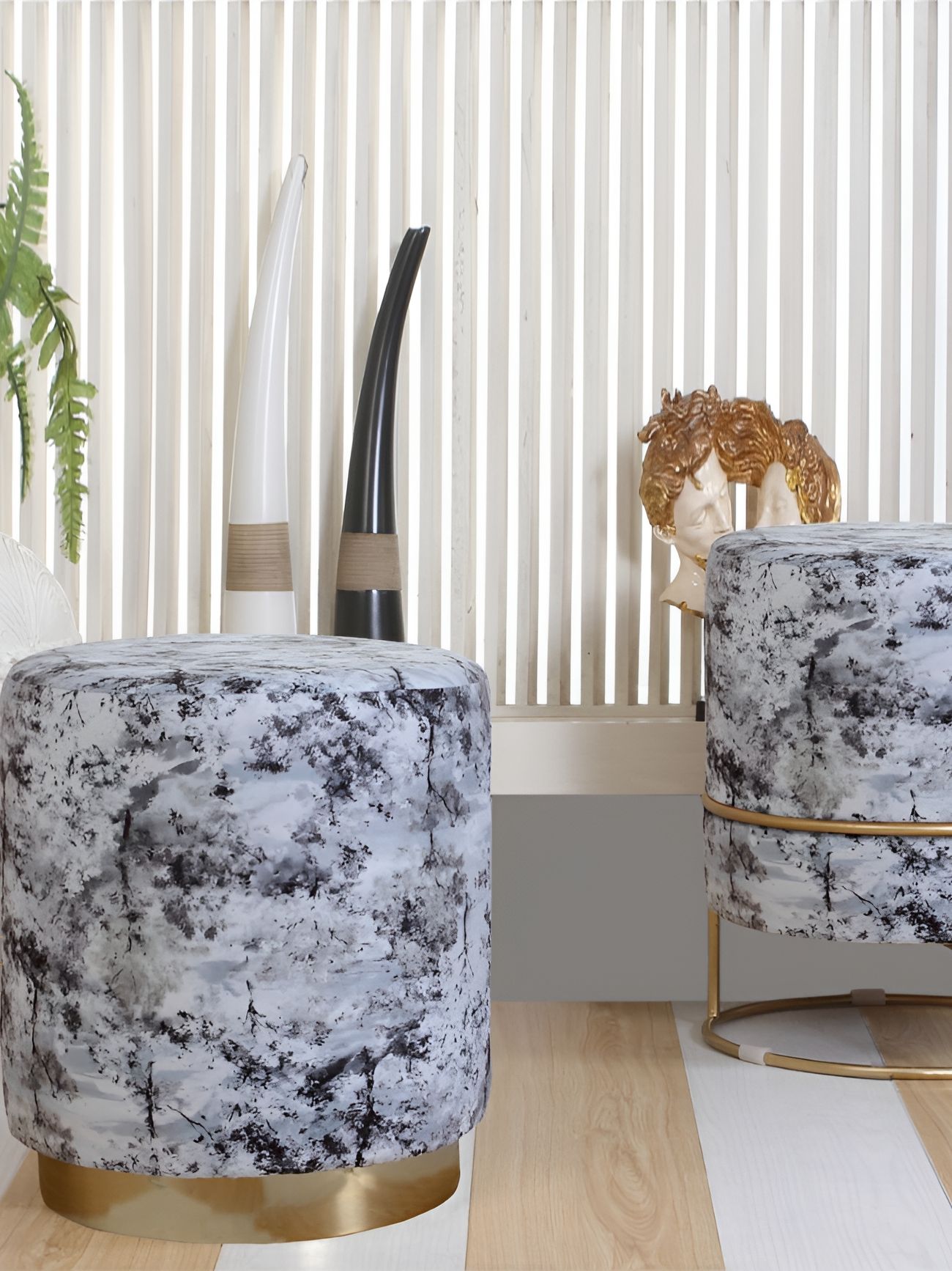 Shadowkart Grey & Black Abstract Printed Wooden Pouffes Sitting Mudda Ottomans-picture-25