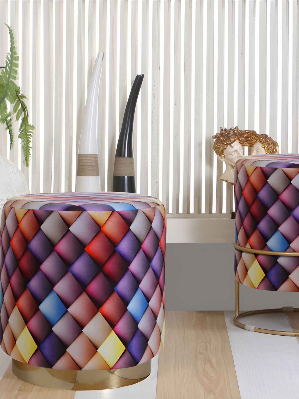 Shadowkart Pink & Blue Abstract Printed Cylindrical Ottoman-picture-28