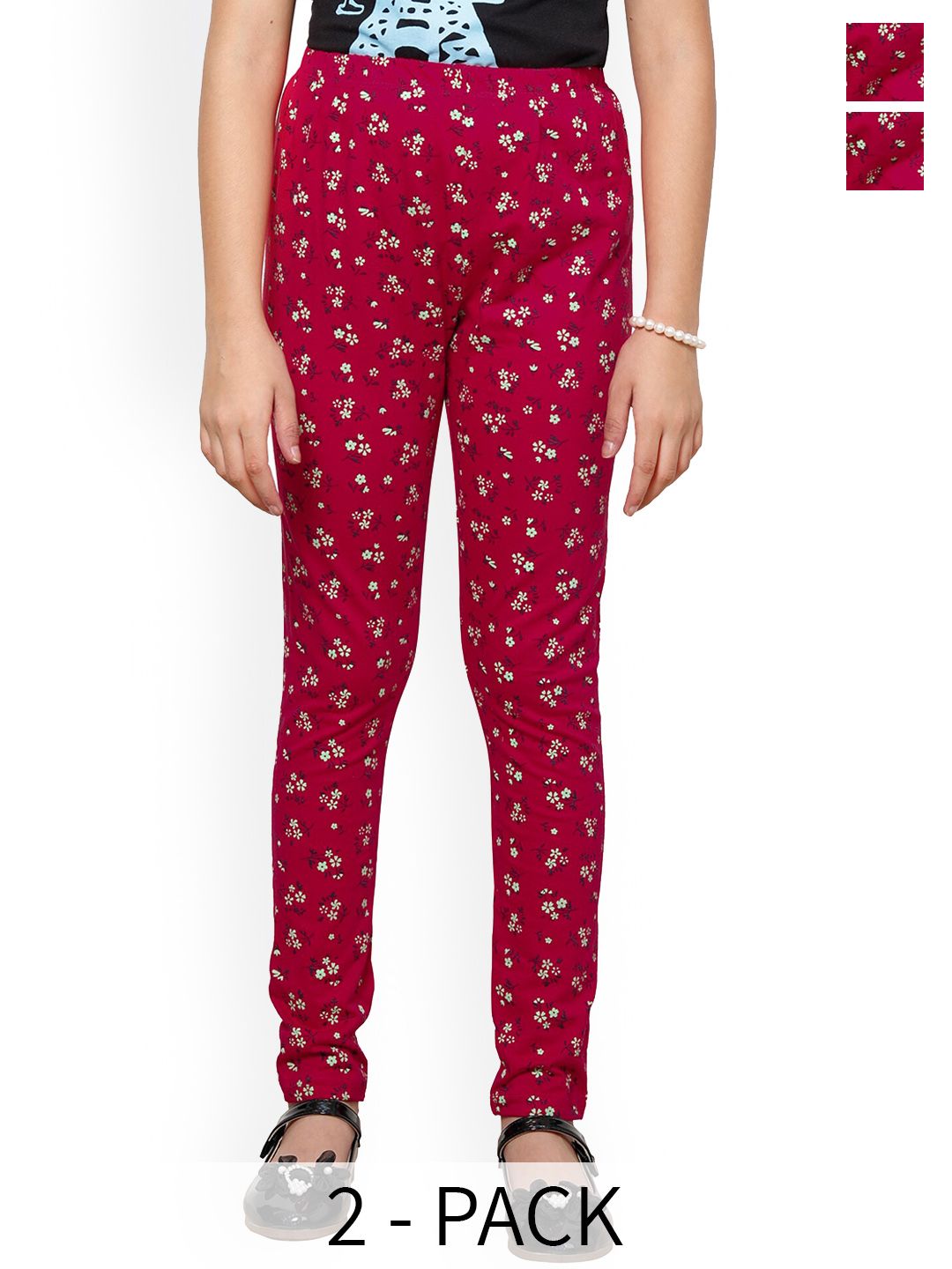 BAESD Pack Of 2 Floral Girls Printed Cotton Lycra Churidar Length Leggings-picture-40