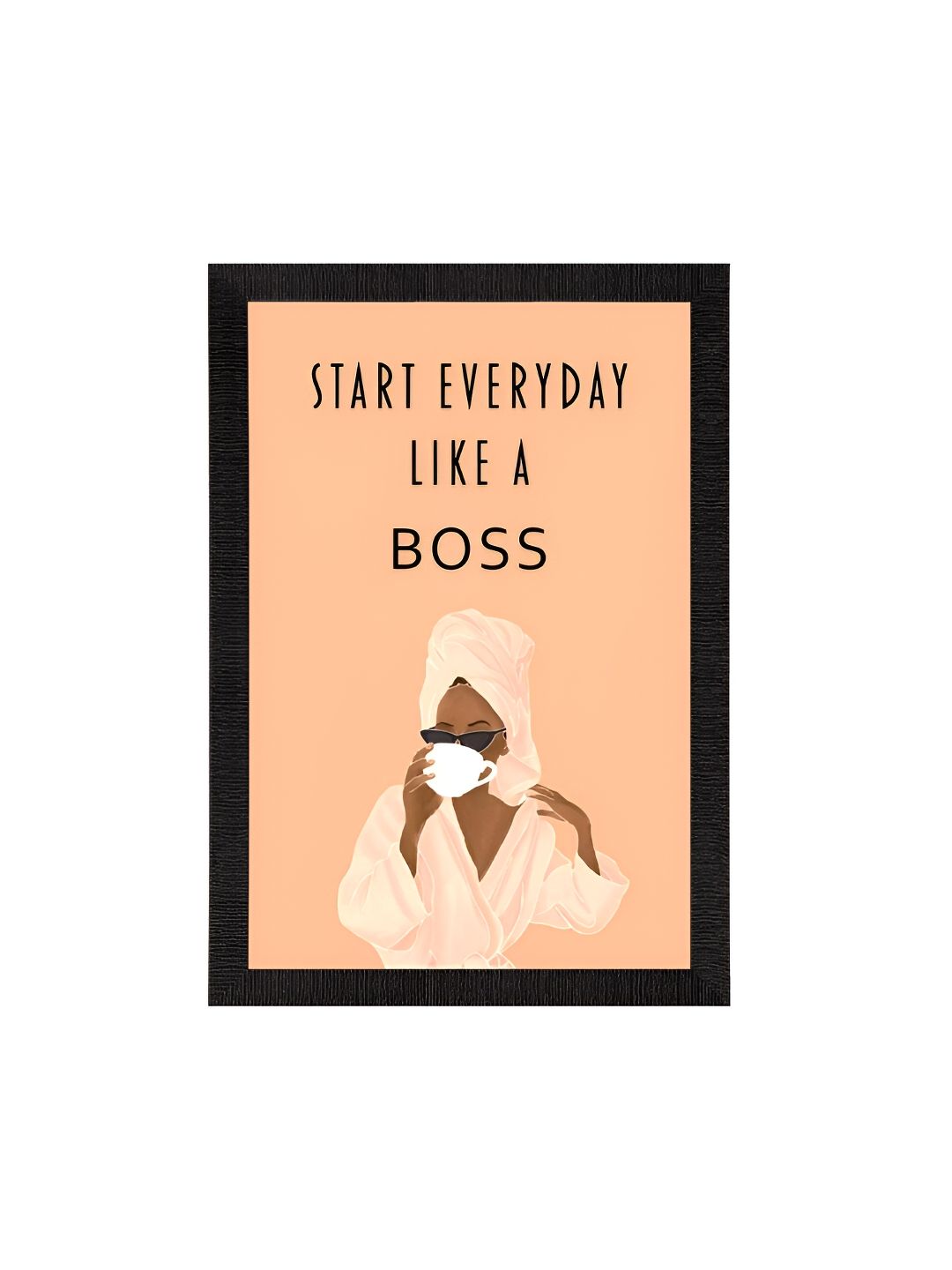 eCraftIndia Black & Peach Wooden Painting Wall Art