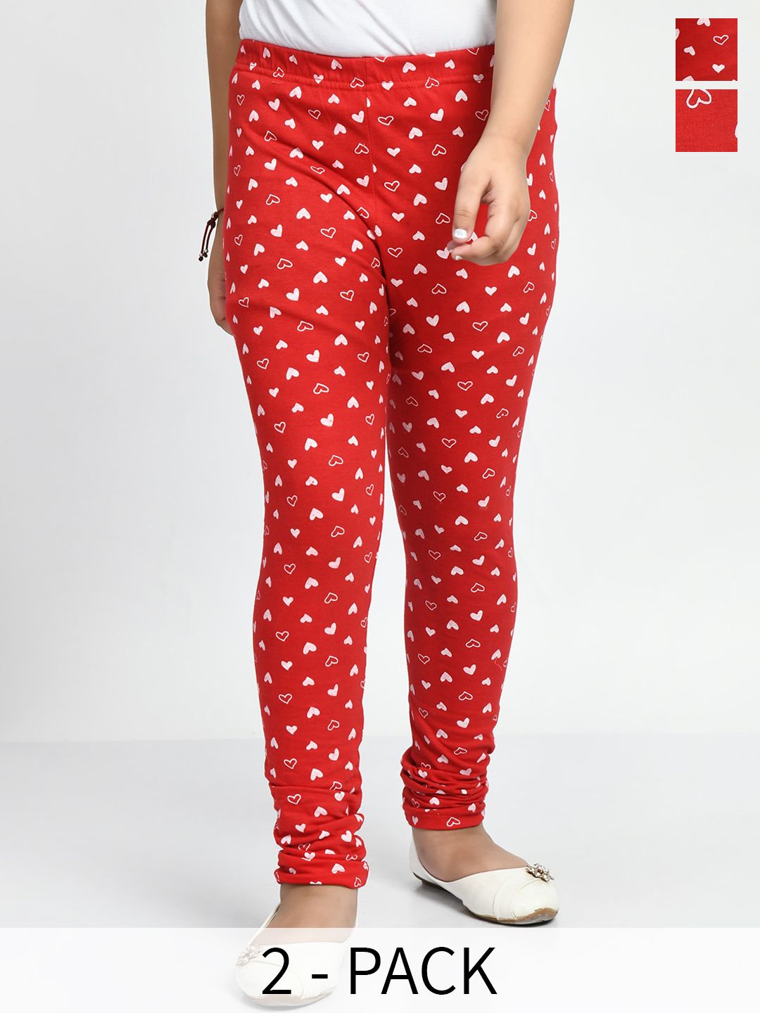 BAESD Girls Pack Of 2 Printed Cotton Churidar-Length Leggings-picture-20