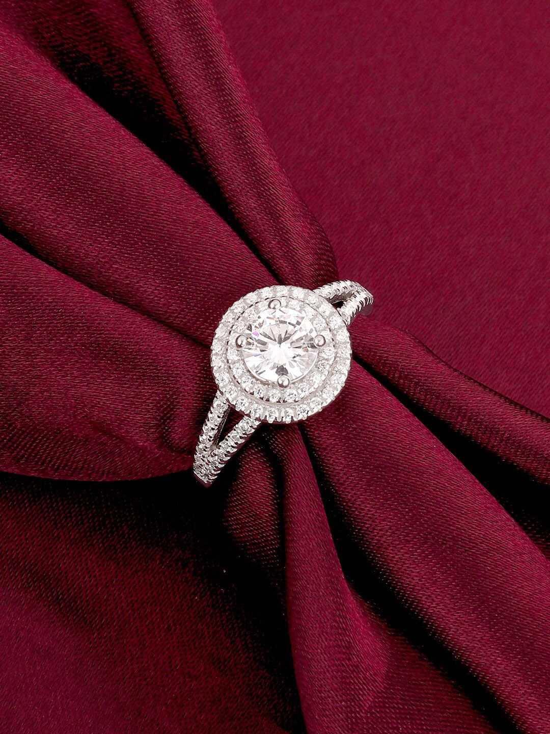 GIVA 925 Sterling Silver Rhodium-Plated Stone Studded Finger Ring