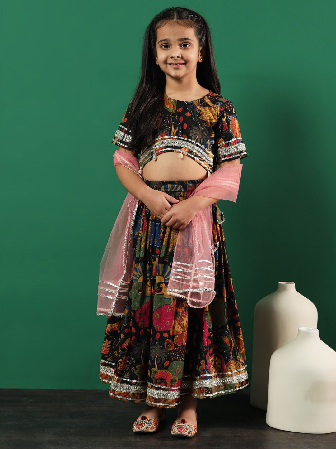 Readiprint Fashions Girls Printed Kalamkari Gotta Patti Cotton Ready to Wear Lehenga Choli-picture-26