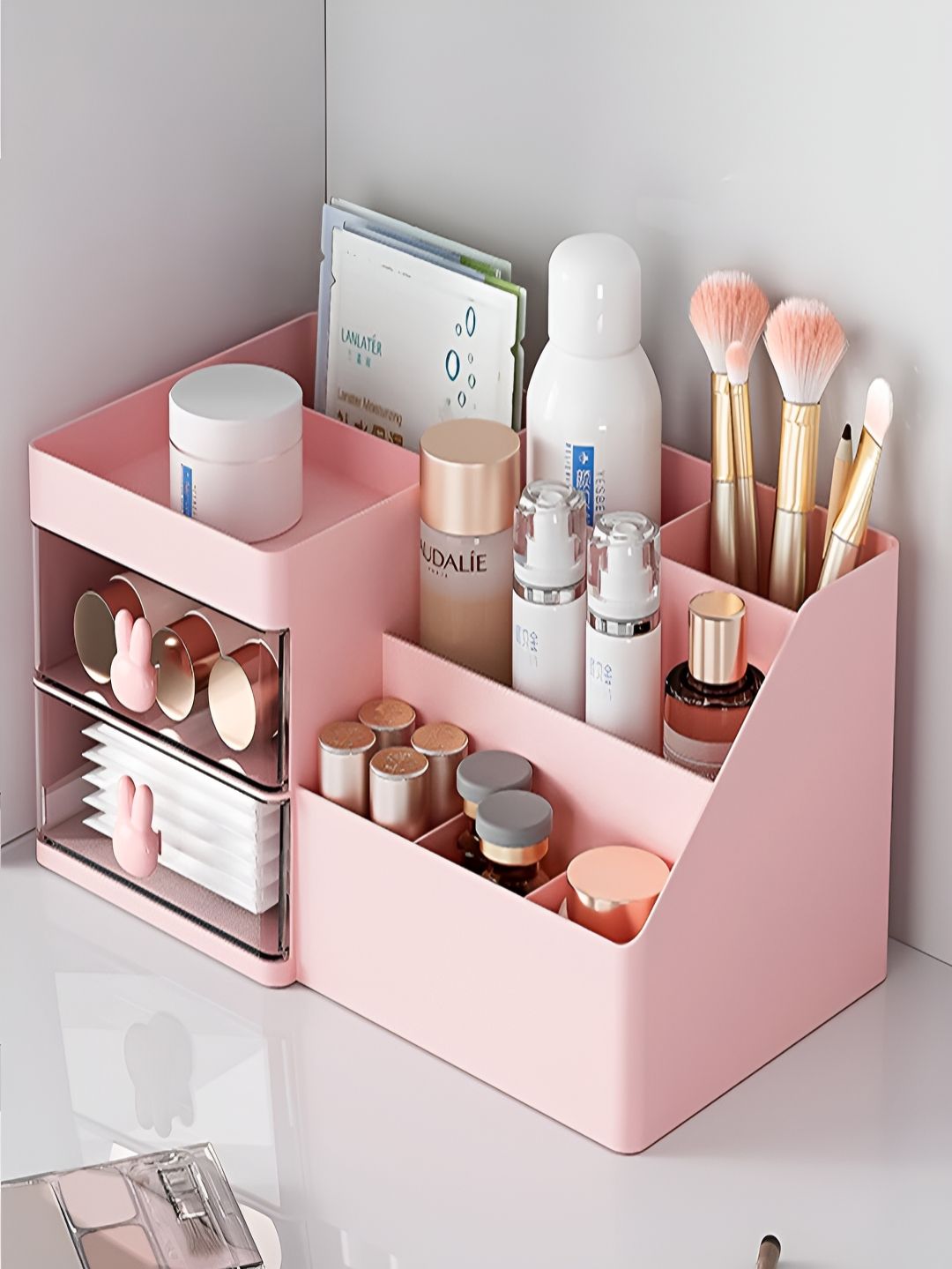 HOUSE OF QUIRK Pink Regular Makeup Organiser-image-14