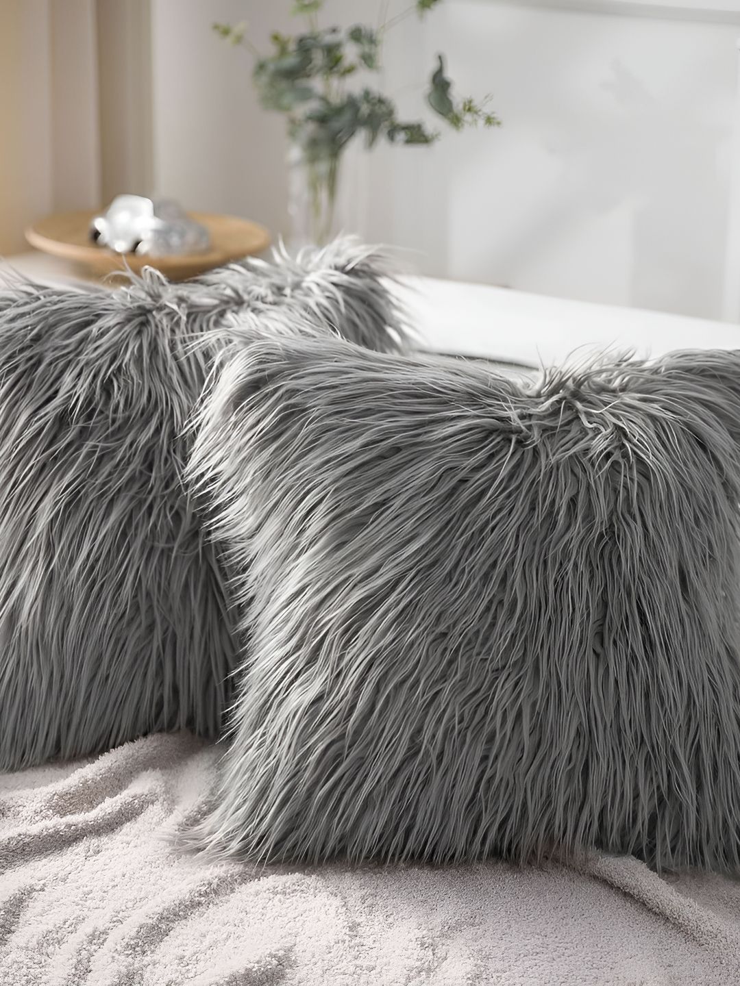 TANLOOMS Grey 2 Pieces Quirky Fur Square Cushion Covers-picture-36