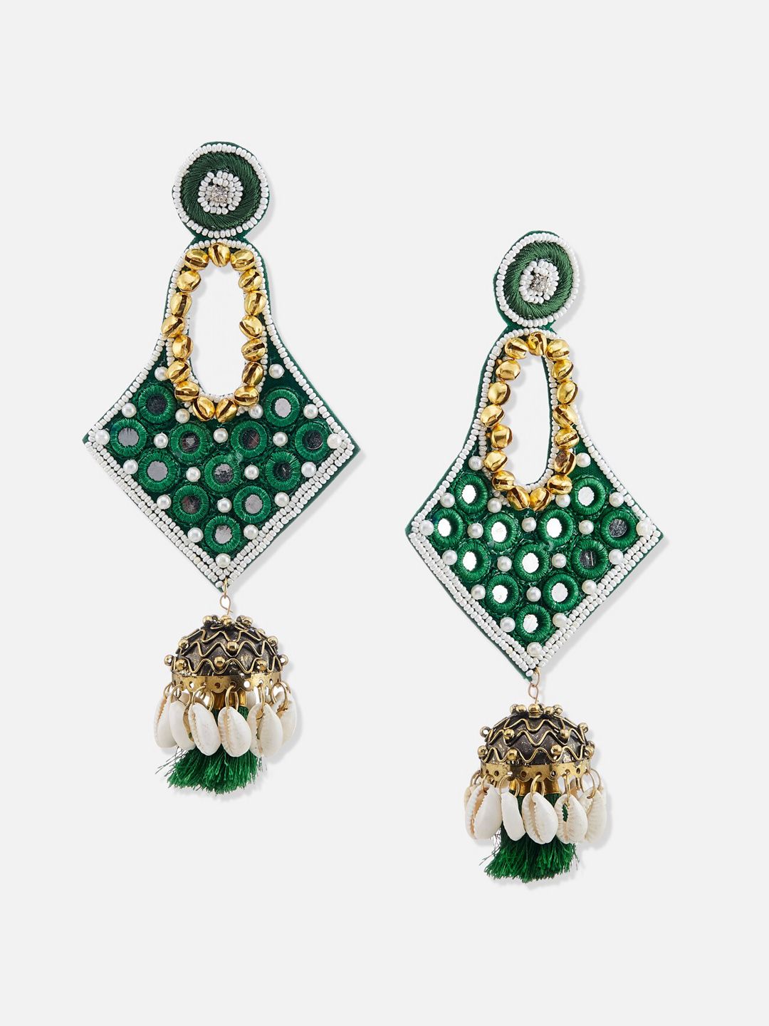 ATIBELLE Gold-Plated Mirror Work Beaded Classic Jhumkas