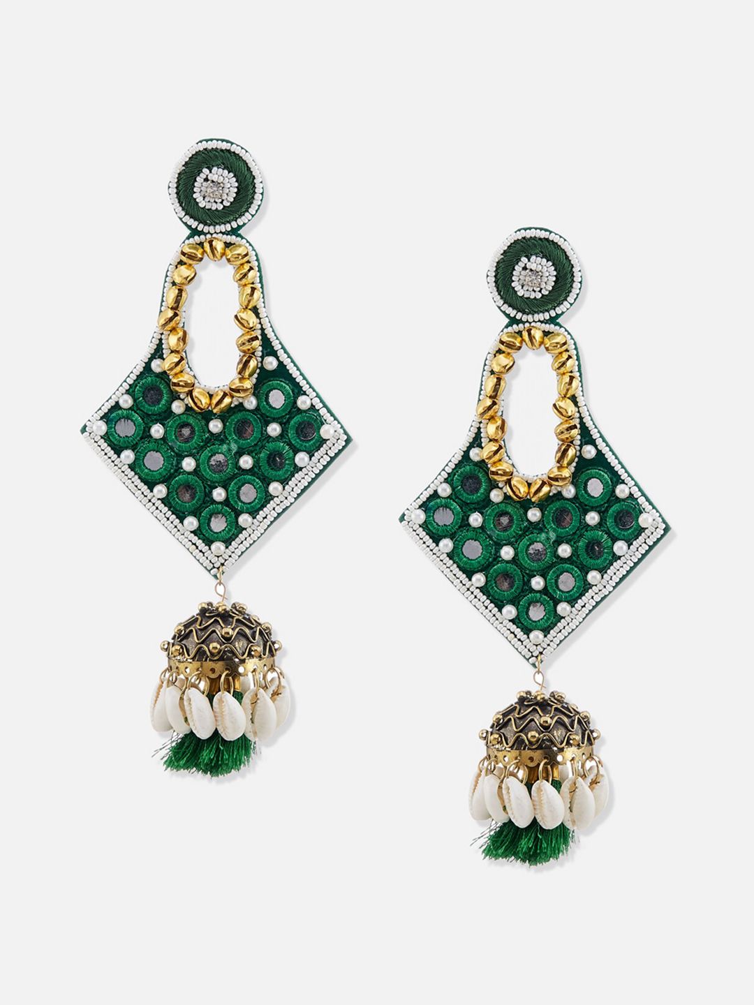 ATIBELLE Gold-Plated Mirror Work Beaded Classic Jhumkas