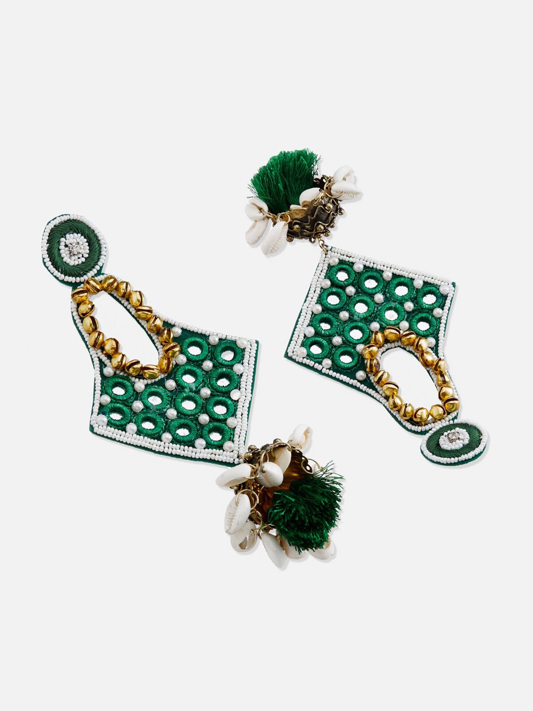 ATIBELLE Gold-Plated Mirror Work Beaded Classic Jhumkas
