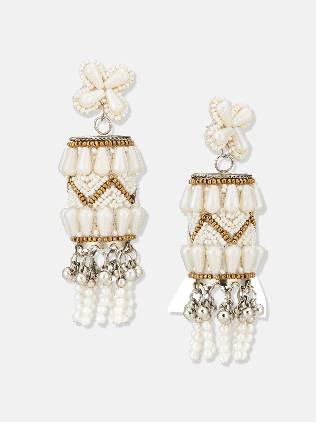 ATIBELLE Gold-Plated Beaded Contemporary Chandelier Drop Earrings