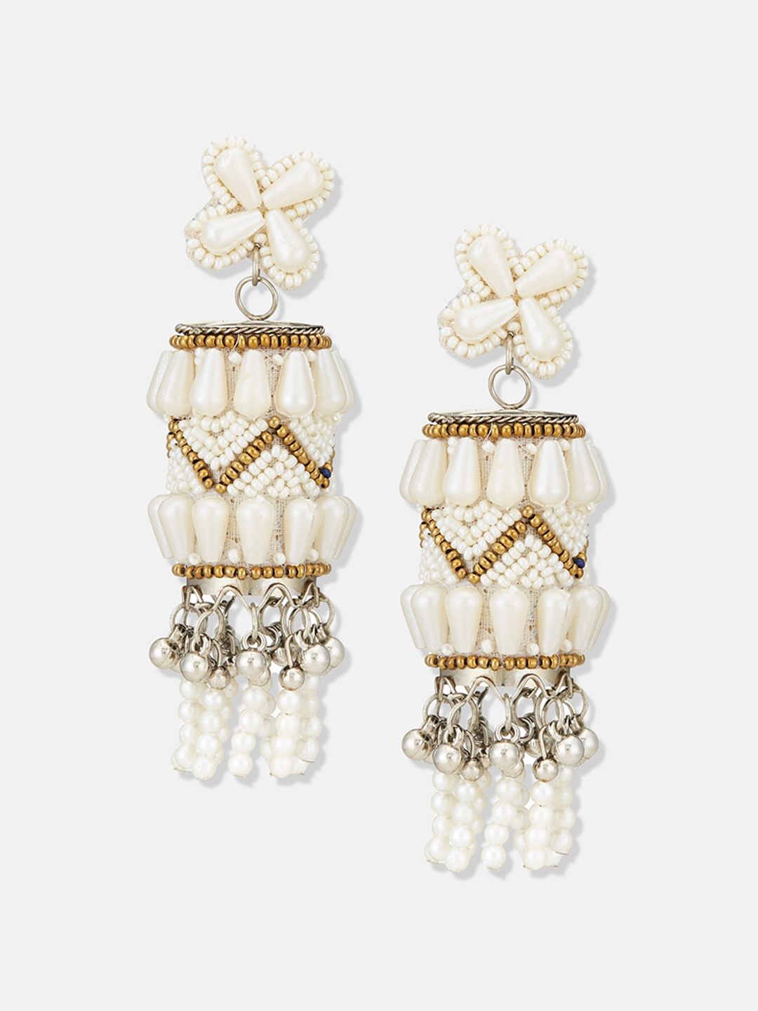 ATIBELLE Gold-Plated Beaded Contemporary Chandelier Drop Earrings