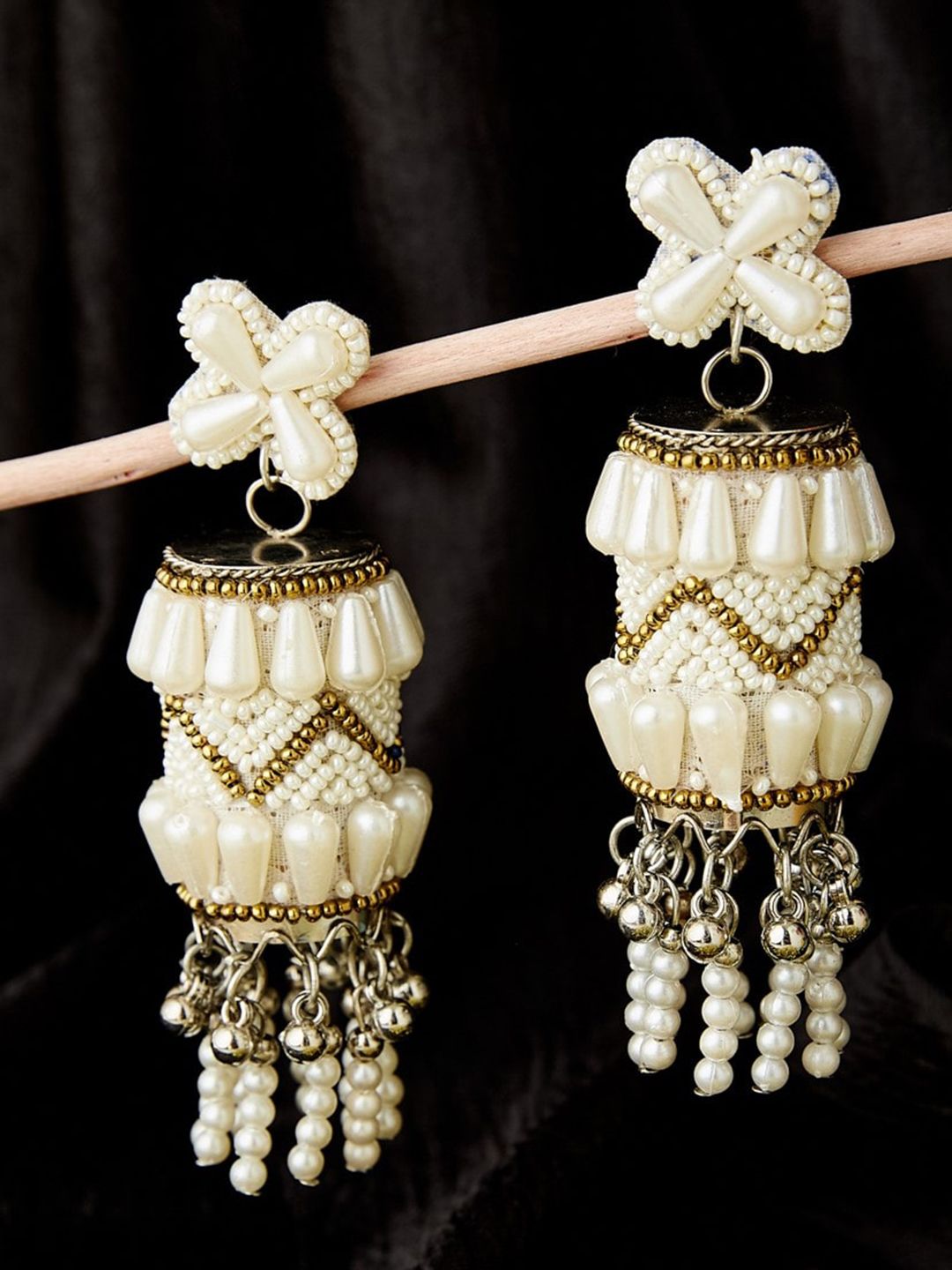 ATIBELLE Gold-Plated Beaded Contemporary Chandelier Drop Earrings