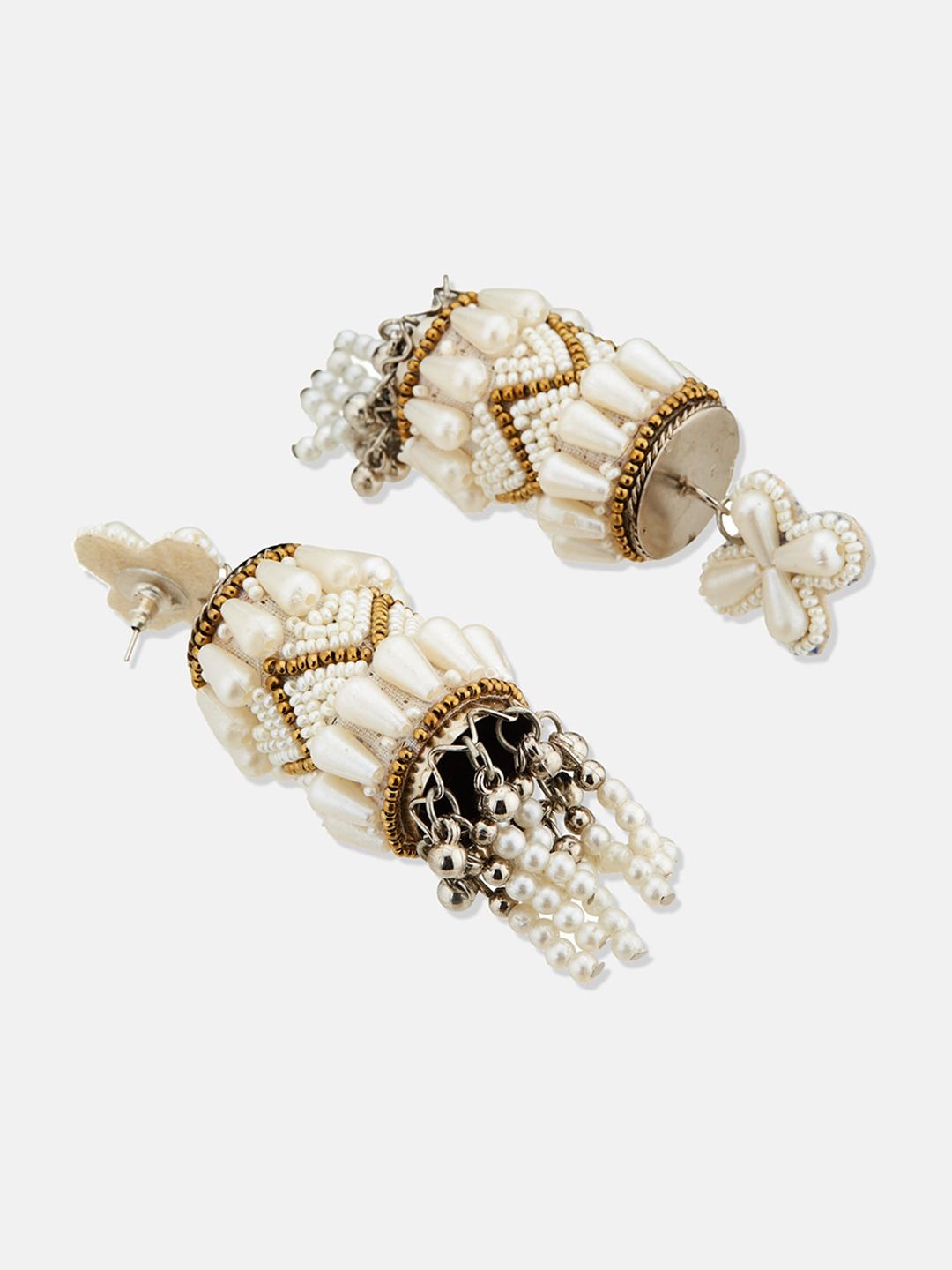 ATIBELLE Gold-Plated Beaded Contemporary Chandelier Drop Earrings