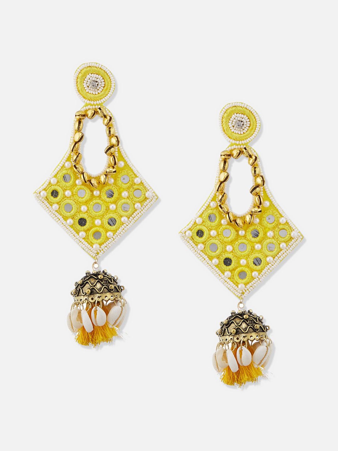 ATIBELLE Gold-Plated Mirror Work Beaded Classic Jhumkas