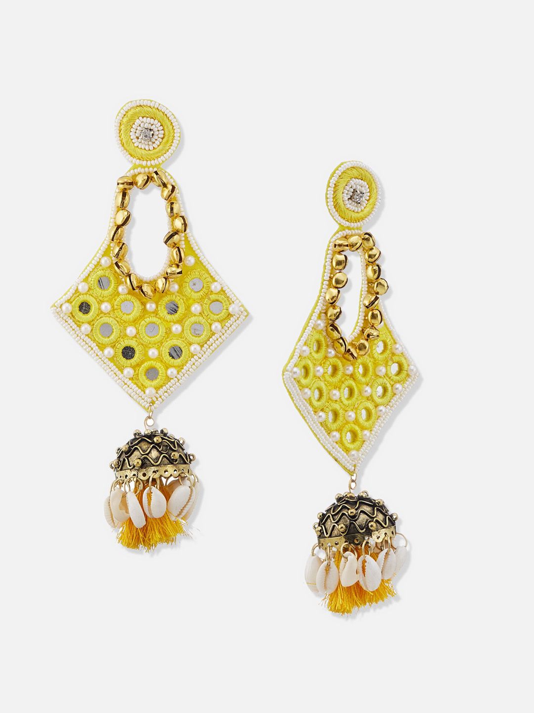 ATIBELLE Gold-Plated Mirror Work Beaded Classic Jhumkas