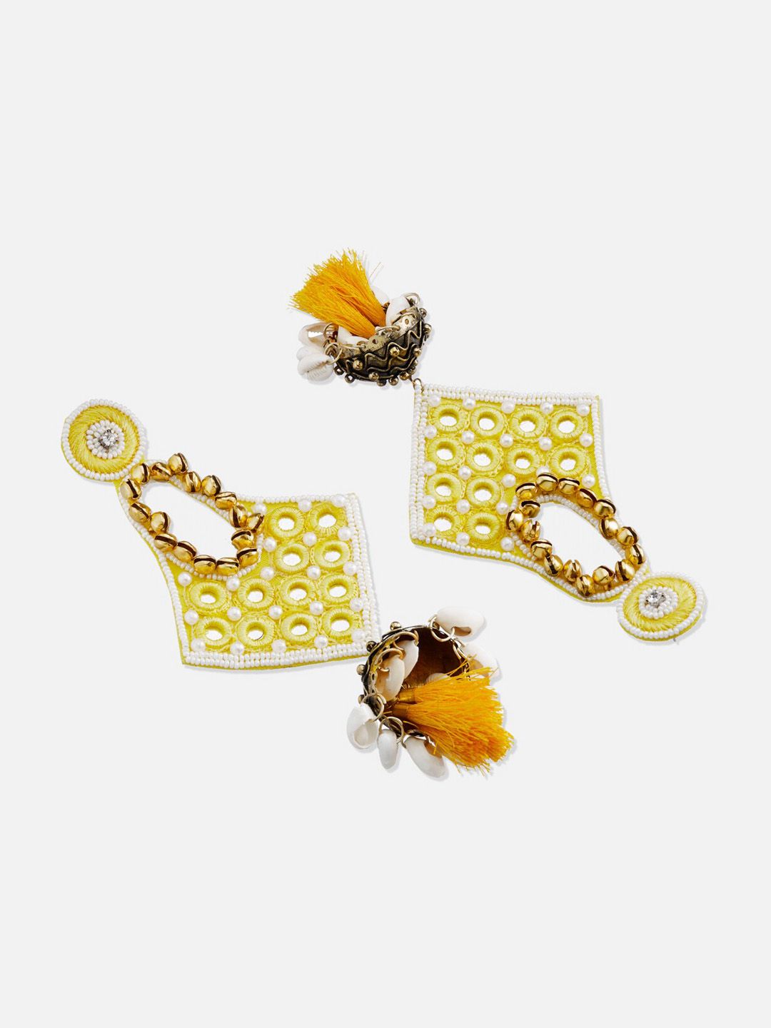 ATIBELLE Gold-Plated Mirror Work Beaded Classic Jhumkas
