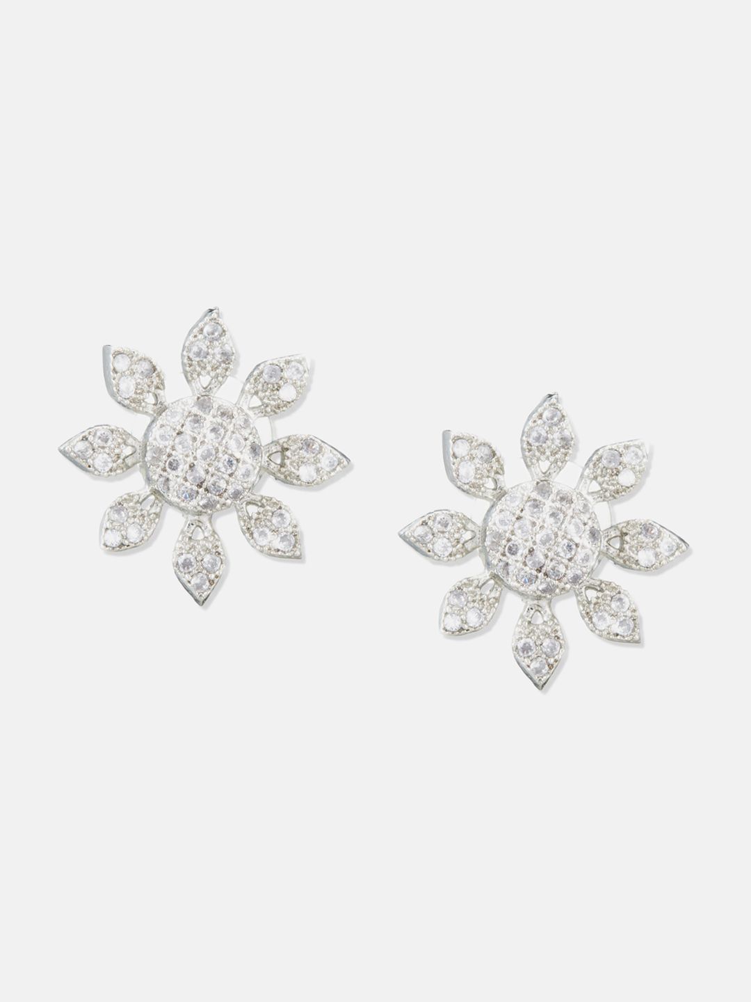 ATIBELLE Silver-Plated CZ Stone Studded Contemporary Studs Earrings