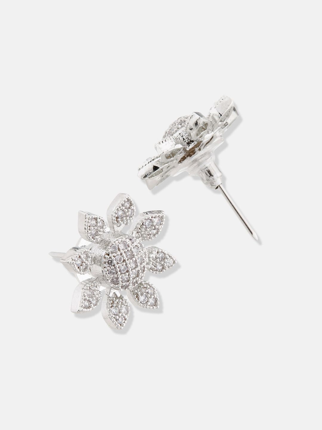 ATIBELLE Silver-Plated CZ Stone Studded Contemporary Studs Earrings